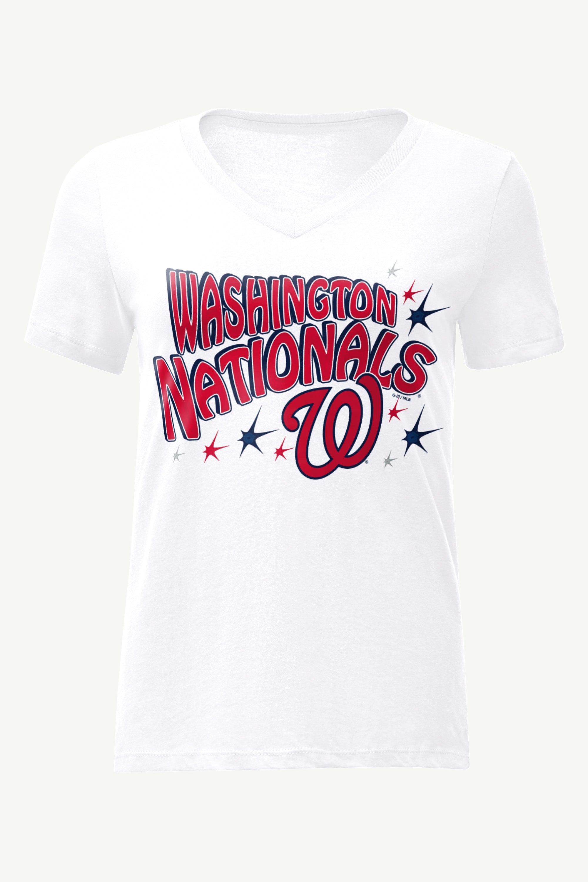WOMENS WASHINGTON NATIONALS FIREWORKS V NECK T SHIRT View 1 | Washington Nationals WOMENS WASHINGTON NATIONALS FIREWORKS V NECK T SHIRT View 1 | Washington Nationals