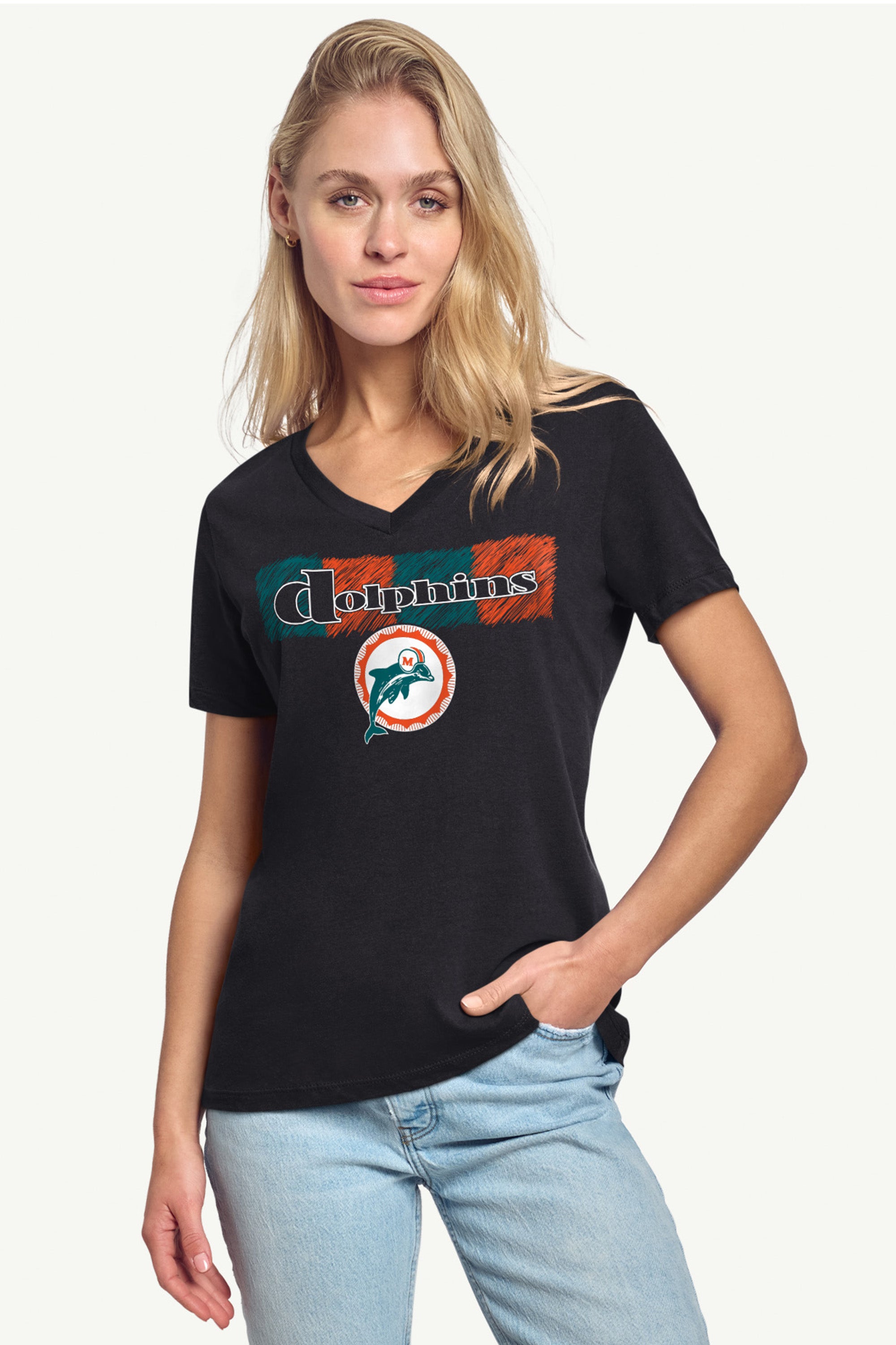WOMENS MIAMI DOLPHINS COLOR SHADDING V-NECK T SHIRT View 2 | NFL WOMENS MIAMI DOLPHINS COLOR SHADDING V-NECK T SHIRT View 2 | NFL