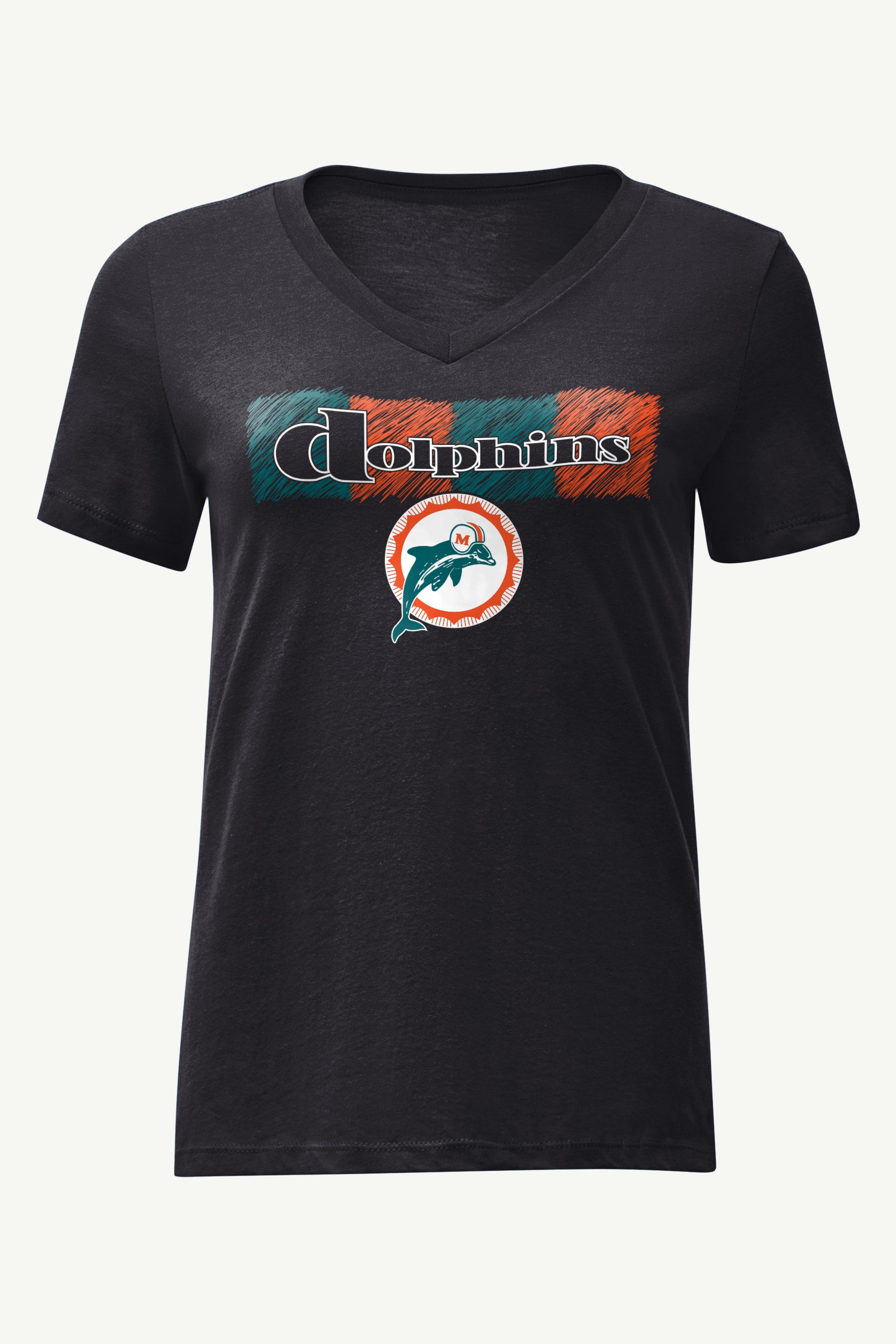 WOMENS MIAMI DOLPHINS COLOR SHADDING V-NECK T SHIRT View 1 | NFL WOMENS MIAMI DOLPHINS COLOR SHADDING V-NECK T SHIRT View 1 | NFL