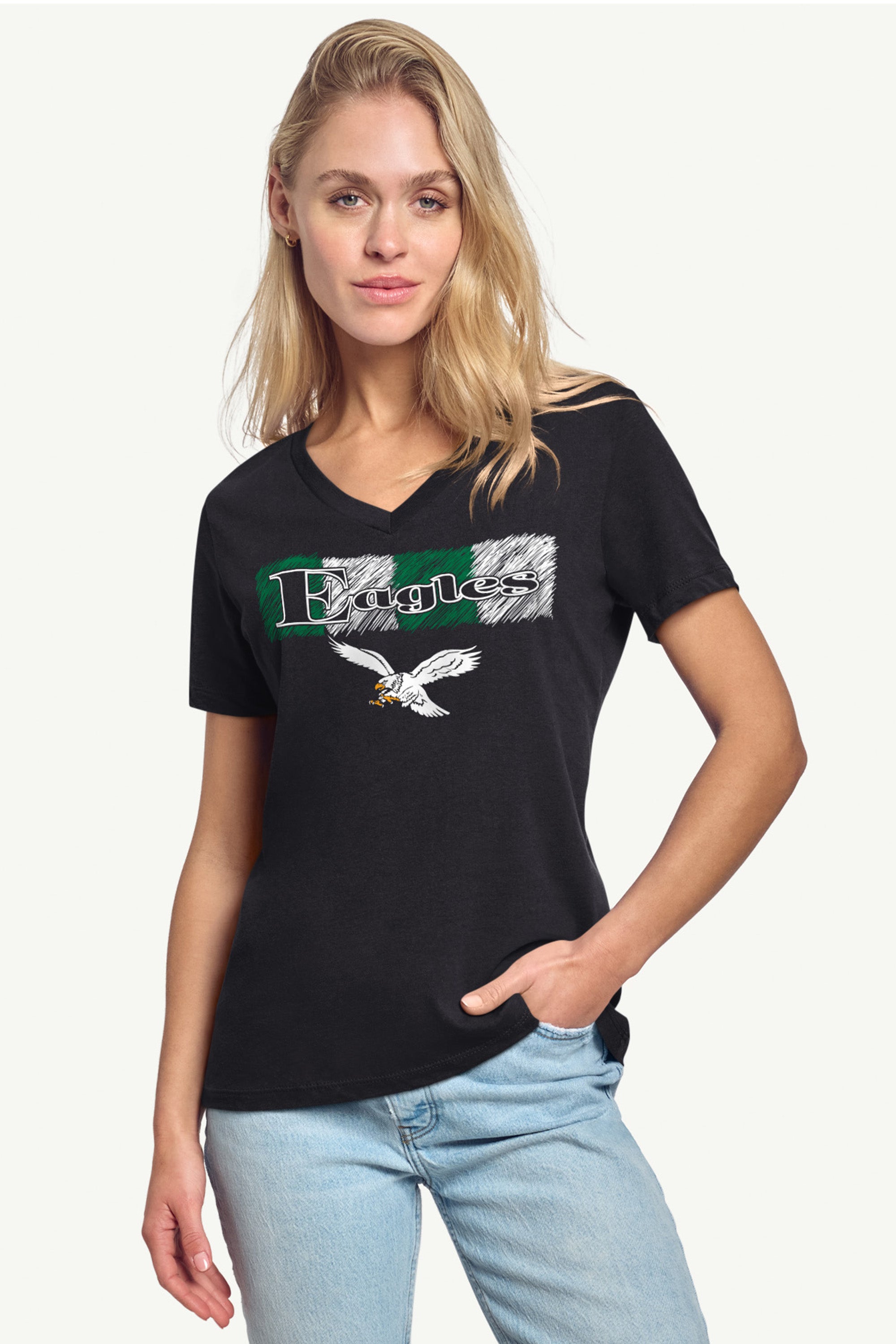 WOMENS PHILADELPHIA EAGLES COLOR SHADDING V-NECK T SHIRT View 2 | Philadelphia Eagles WOMENS PHILADELPHIA EAGLES COLOR SHADDING V-NECK T SHIRT View 2 | Philadelphia Eagles