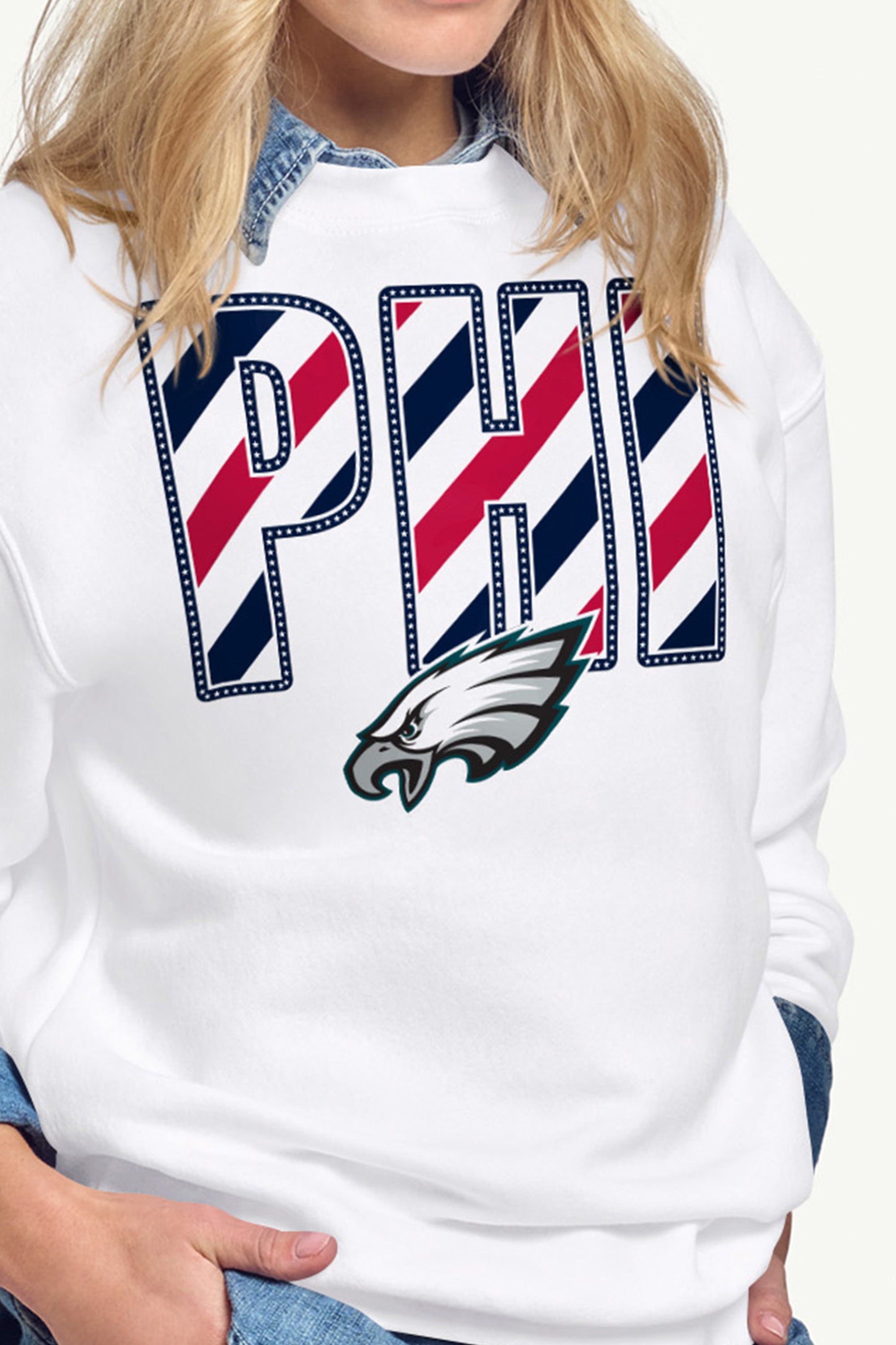 WOMENS PHILADELPHIA EAGLES STARS AND STRIPES SWEATSHIRT View 2 WOMENS PHILADELPHIA EAGLES STARS AND STRIPES SWEATSHIRT View 2
