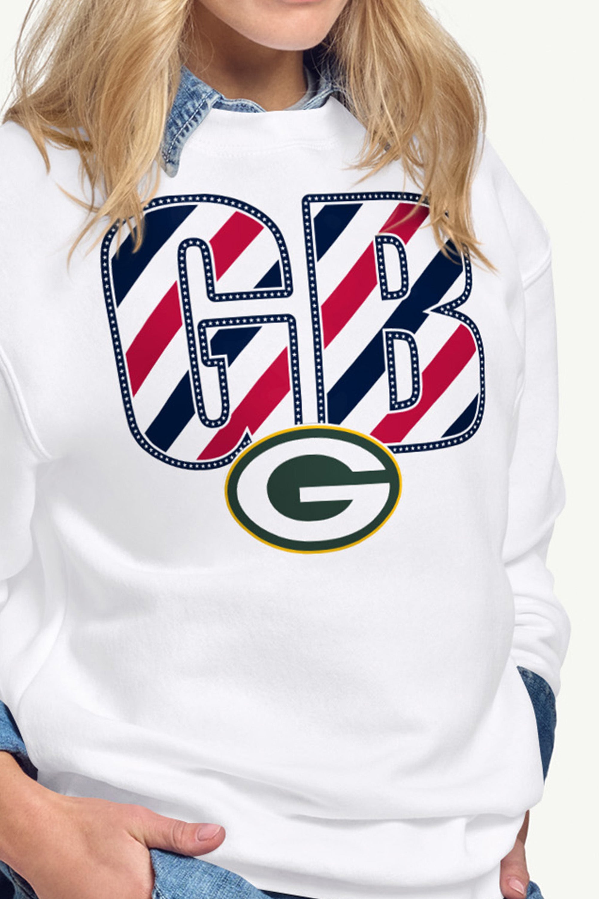 WOMENS GREEN BAY PACKERS STARS AND STRIPES SWEATSHIRT View 2 WOMENS GREEN BAY PACKERS STARS AND STRIPES SWEATSHIRT View 2