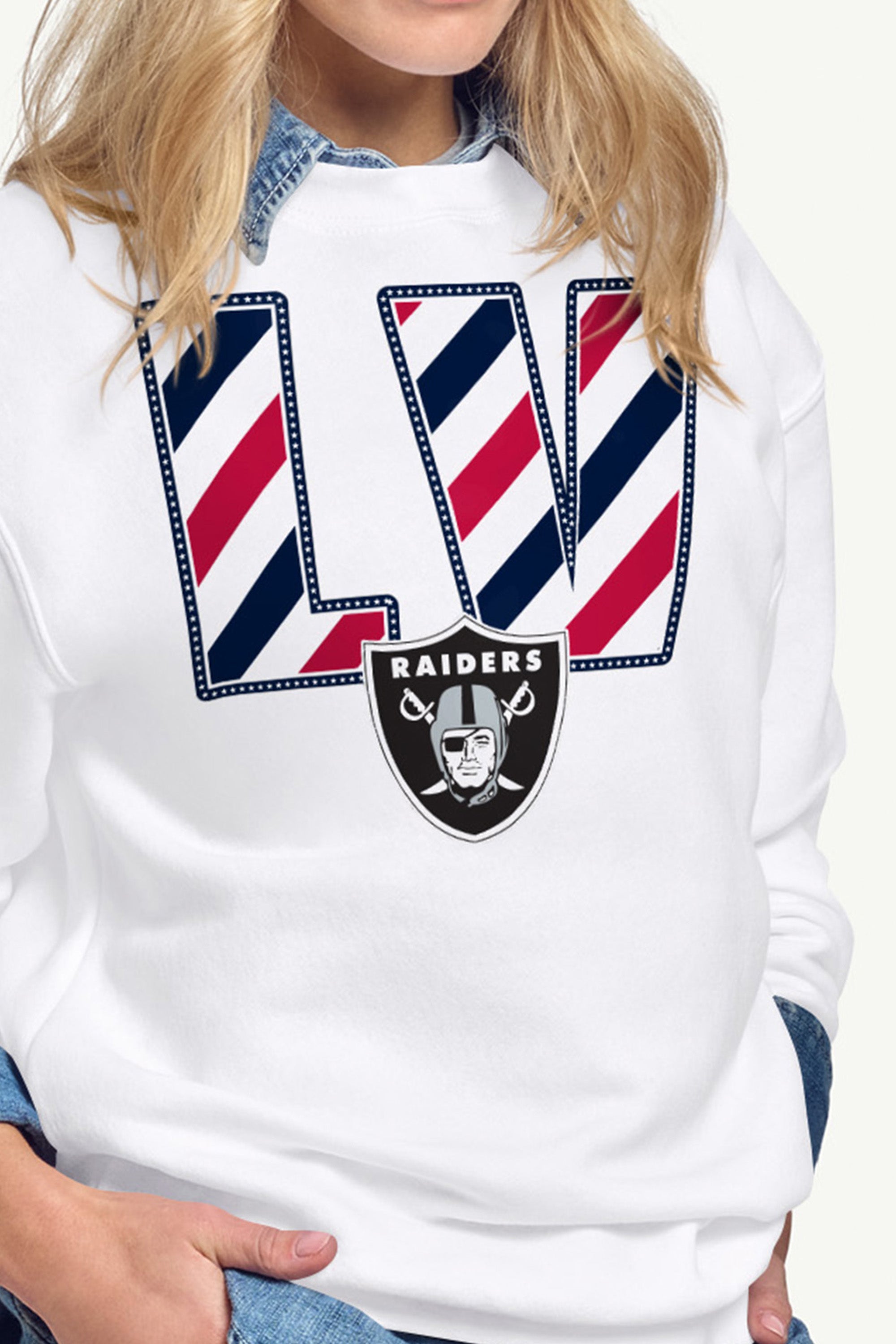 WOMENS LAS VEGAS RAIDERS STARS AND STRIPES SWEATSHIRT View 2 WOMENS LAS VEGAS RAIDERS STARS AND STRIPES SWEATSHIRT View 2