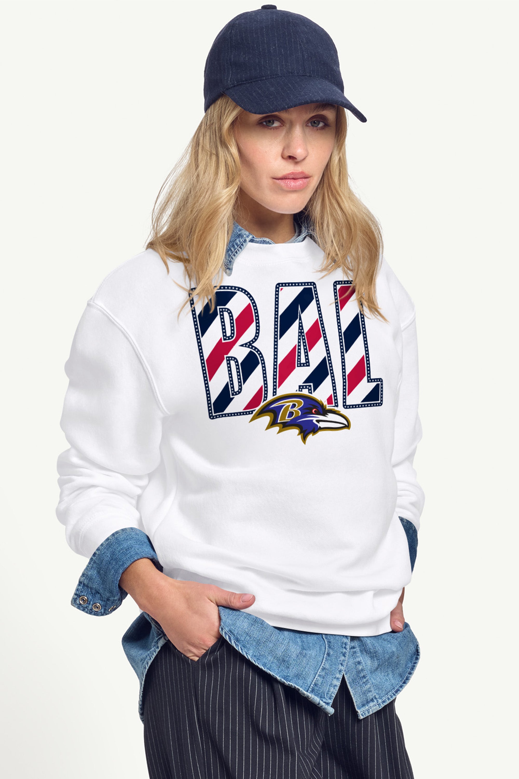 WOMENS BALTIMORE RAVENS STARS AND STRIPES SWEATSHIRT View 4 WOMENS BALTIMORE RAVENS STARS AND STRIPES SWEATSHIRT View 4