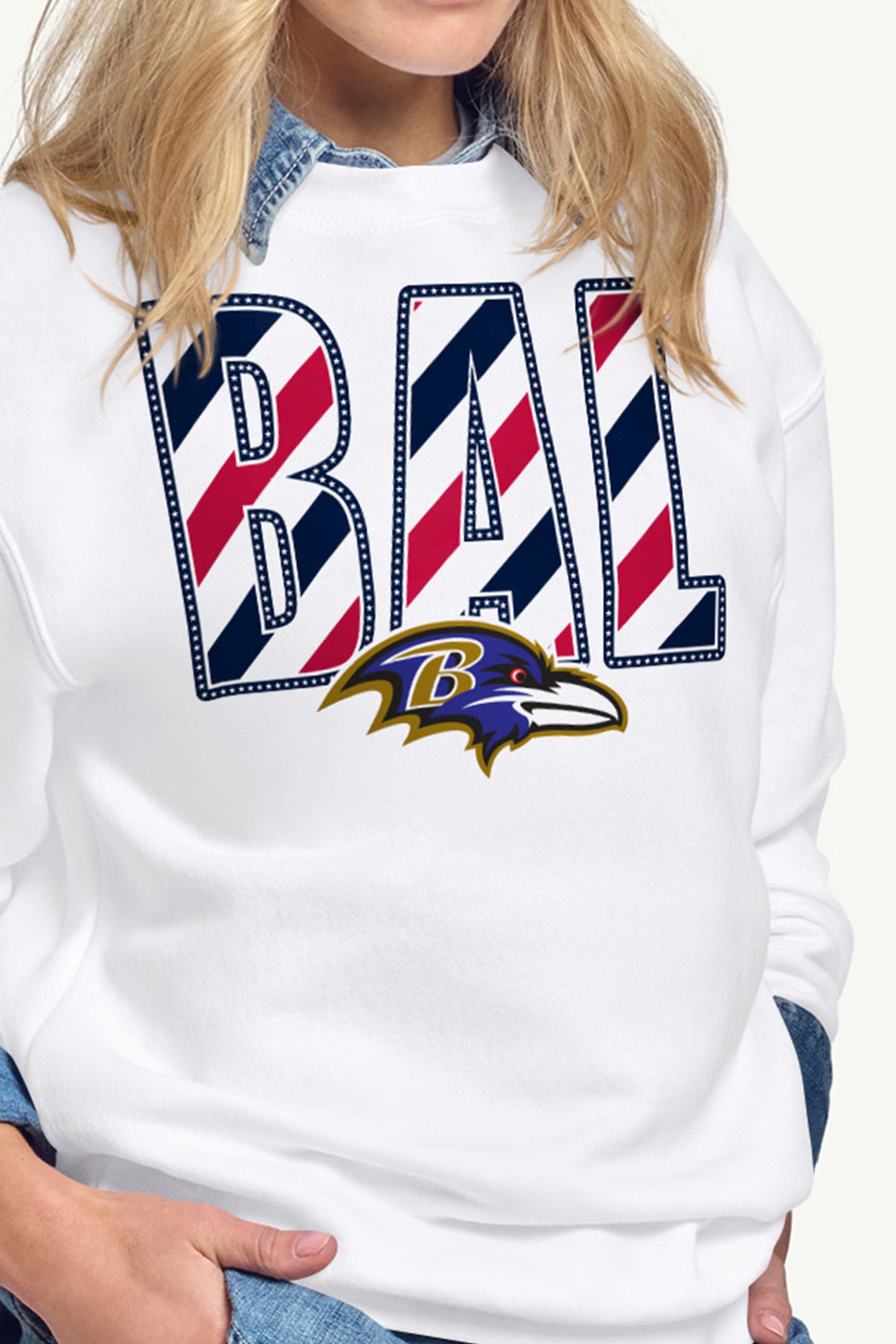 WOMENS BALTIMORE RAVENS STARS AND STRIPES SWEATSHIRT View 2 WOMENS BALTIMORE RAVENS STARS AND STRIPES SWEATSHIRT View 2
