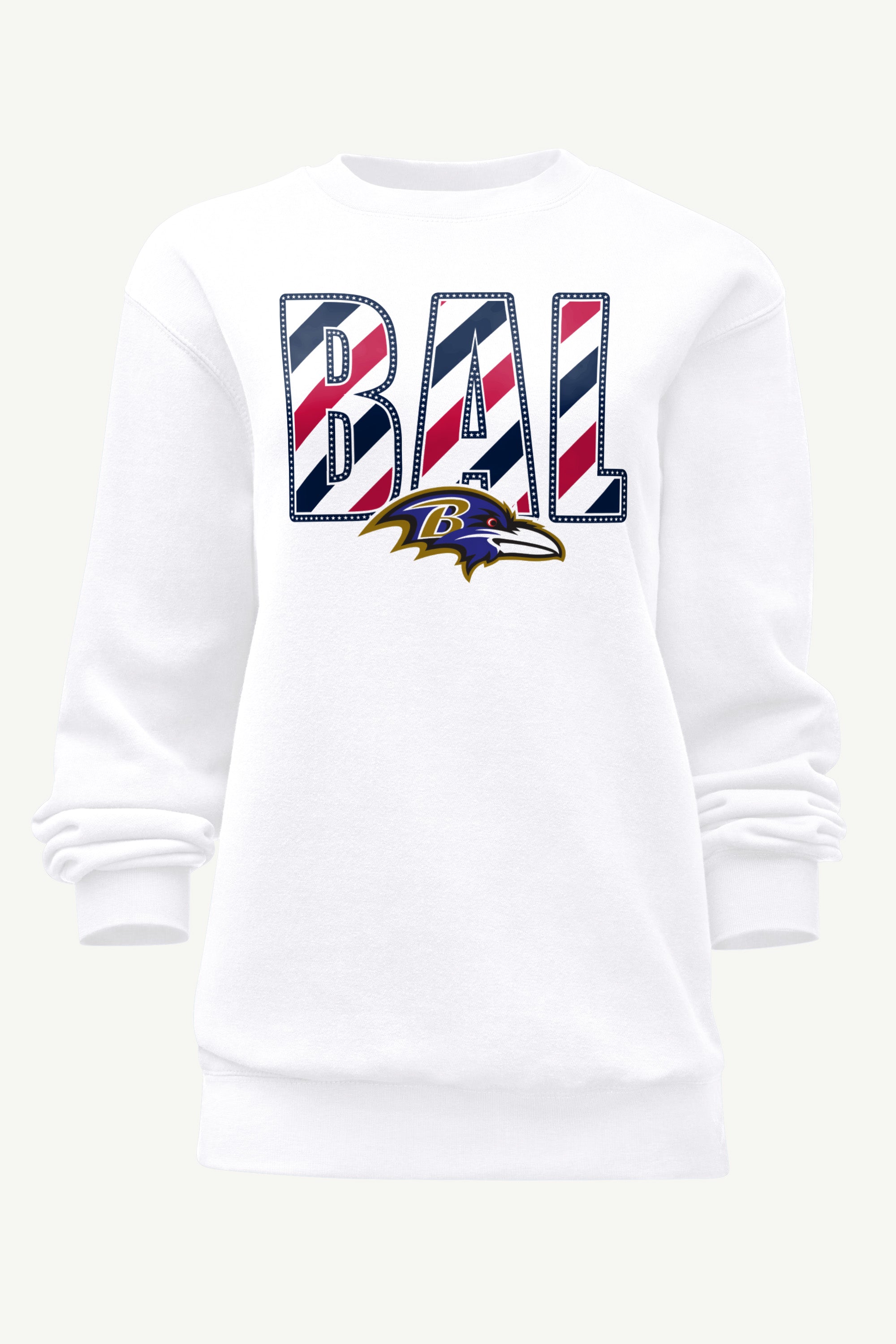 WOMENS BALTIMORE RAVENS STARS AND STRIPES SWEATSHIRT View 1 WOMENS BALTIMORE RAVENS STARS AND STRIPES SWEATSHIRT View 1