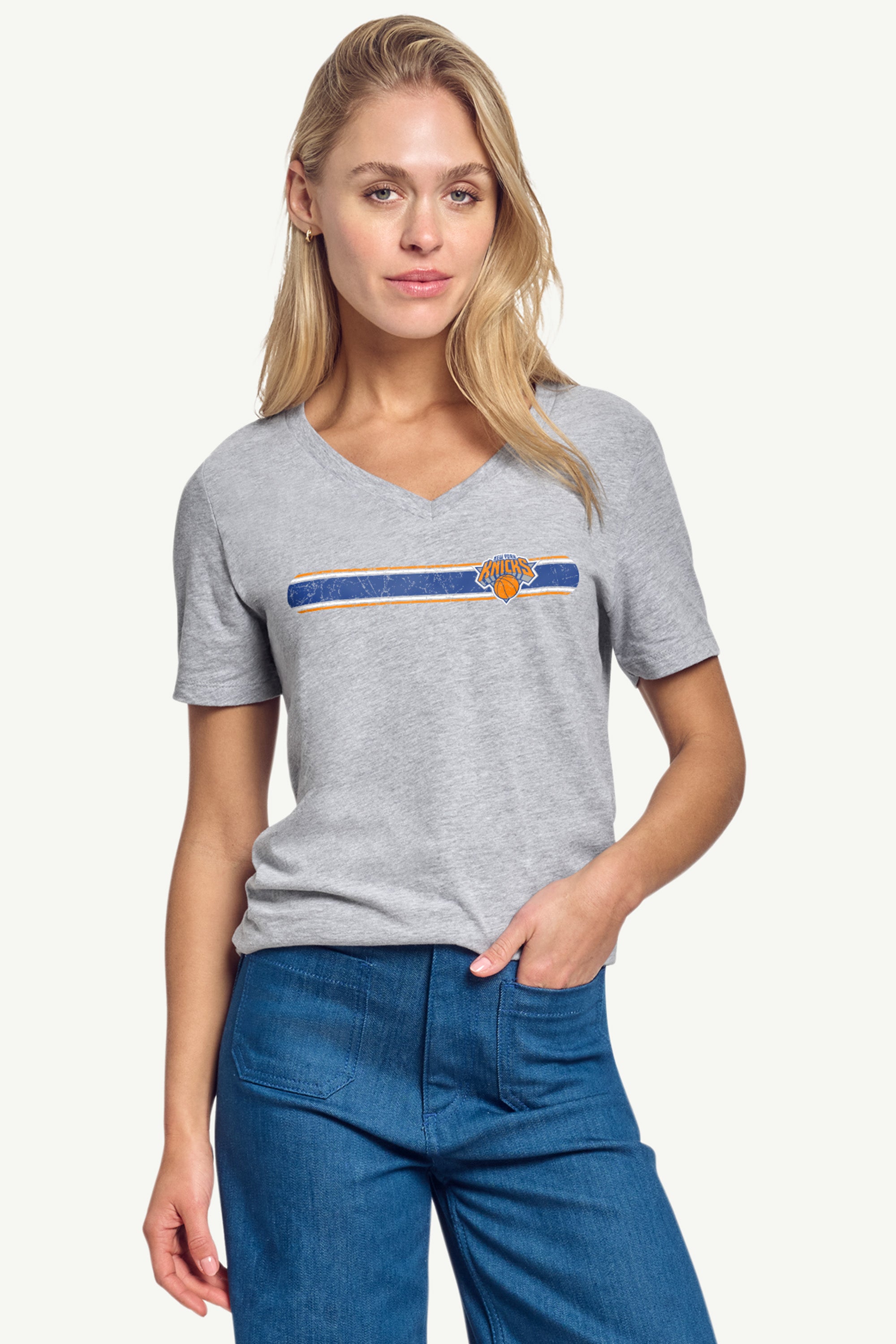 WOMENS NEW YORK KNICKS TEAM STRIPE T-SHIRT View 1 | New York Knicks WOMENS NEW YORK KNICKS TEAM STRIPE T-SHIRT View 1 | New York Knicks