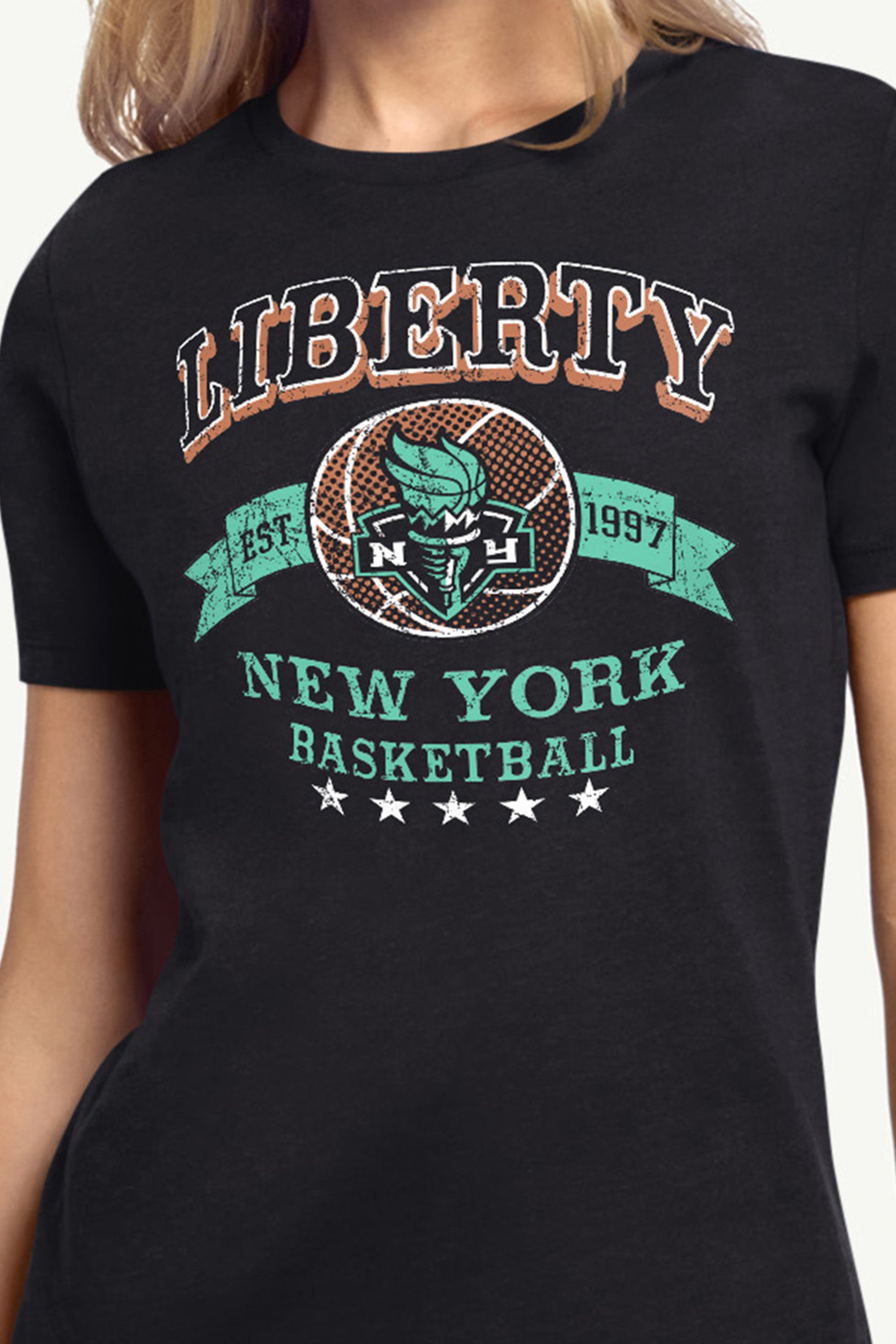 WOMENS WNBA NEW YOR LIBERTY BLEACHERS & BANNER T SHIRT View 2 | New York Liberty WOMENS WNBA NEW YOR LIBERTY BLEACHERS & BANNER T SHIRT View 2 | New York Liberty