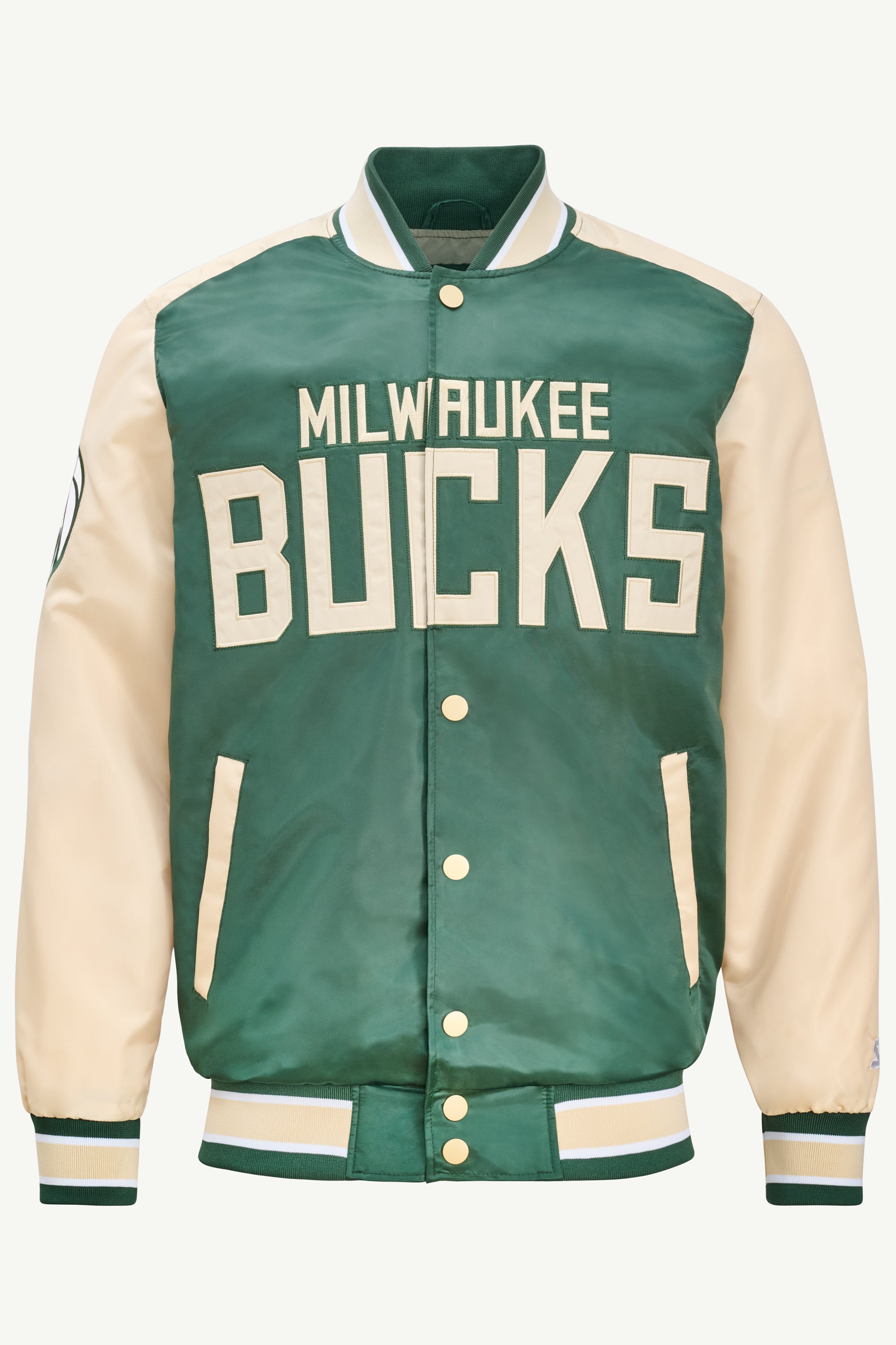 MENS MILWAUKEE BUCKS SATIN VARSITY JACKET View 1 | Milwaukee Bucks
