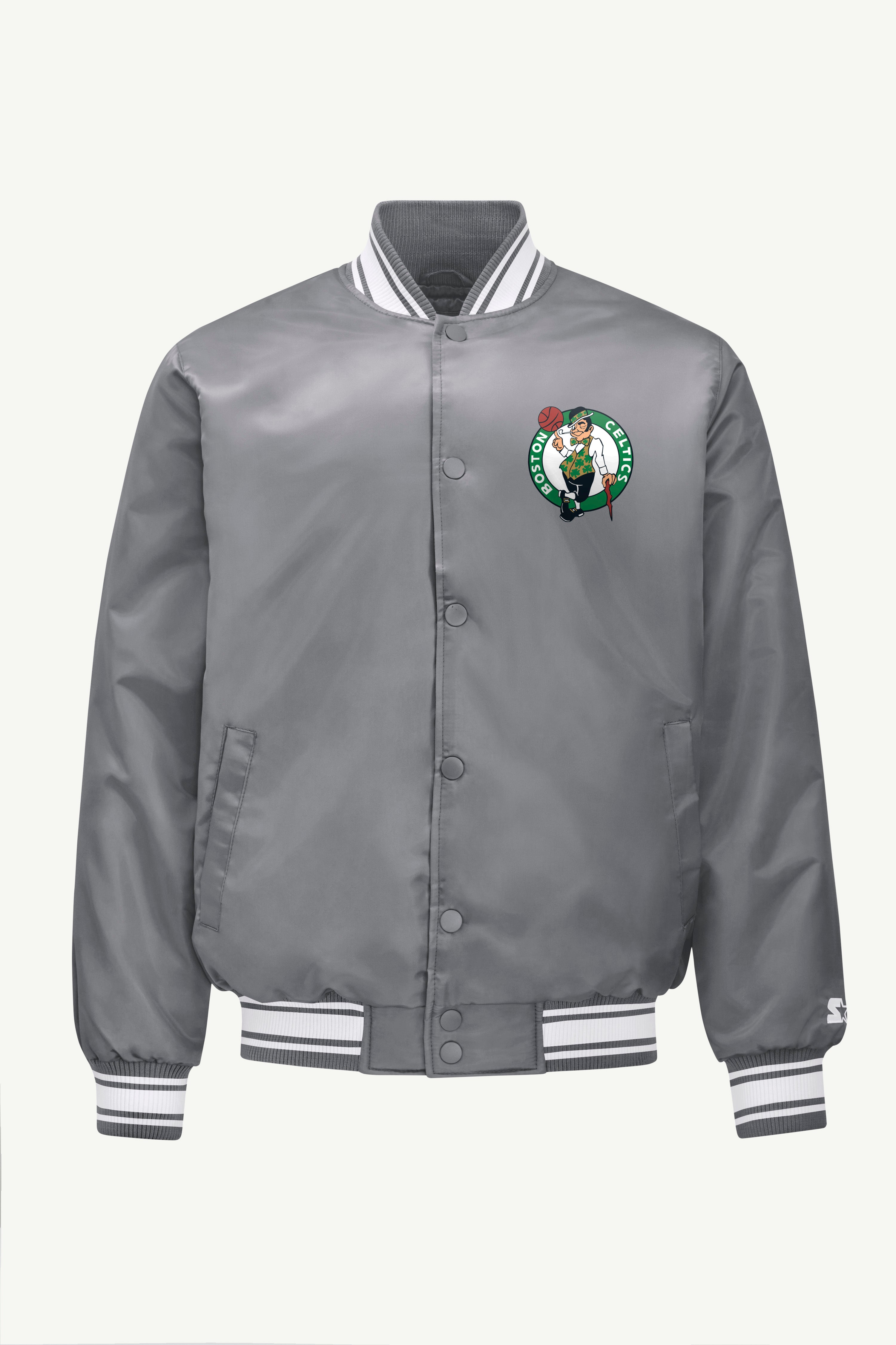 MENS BOSTON CELTICS MESH LOOK SATIN VARSITY JACKET View 1