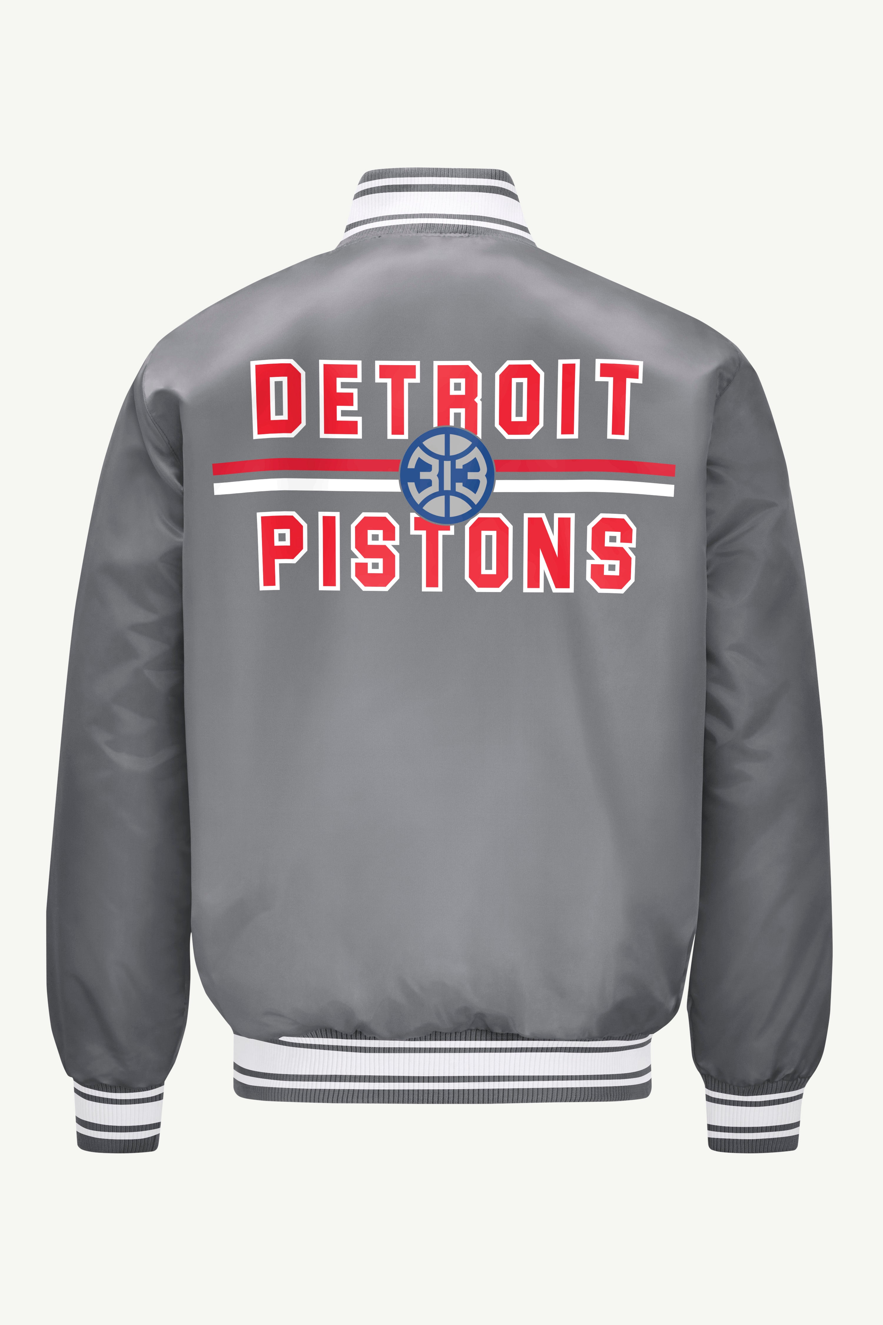 MENS DETROIT PISTONS MESH LOOK SATIN JACKET View 2 | Starter Jackets