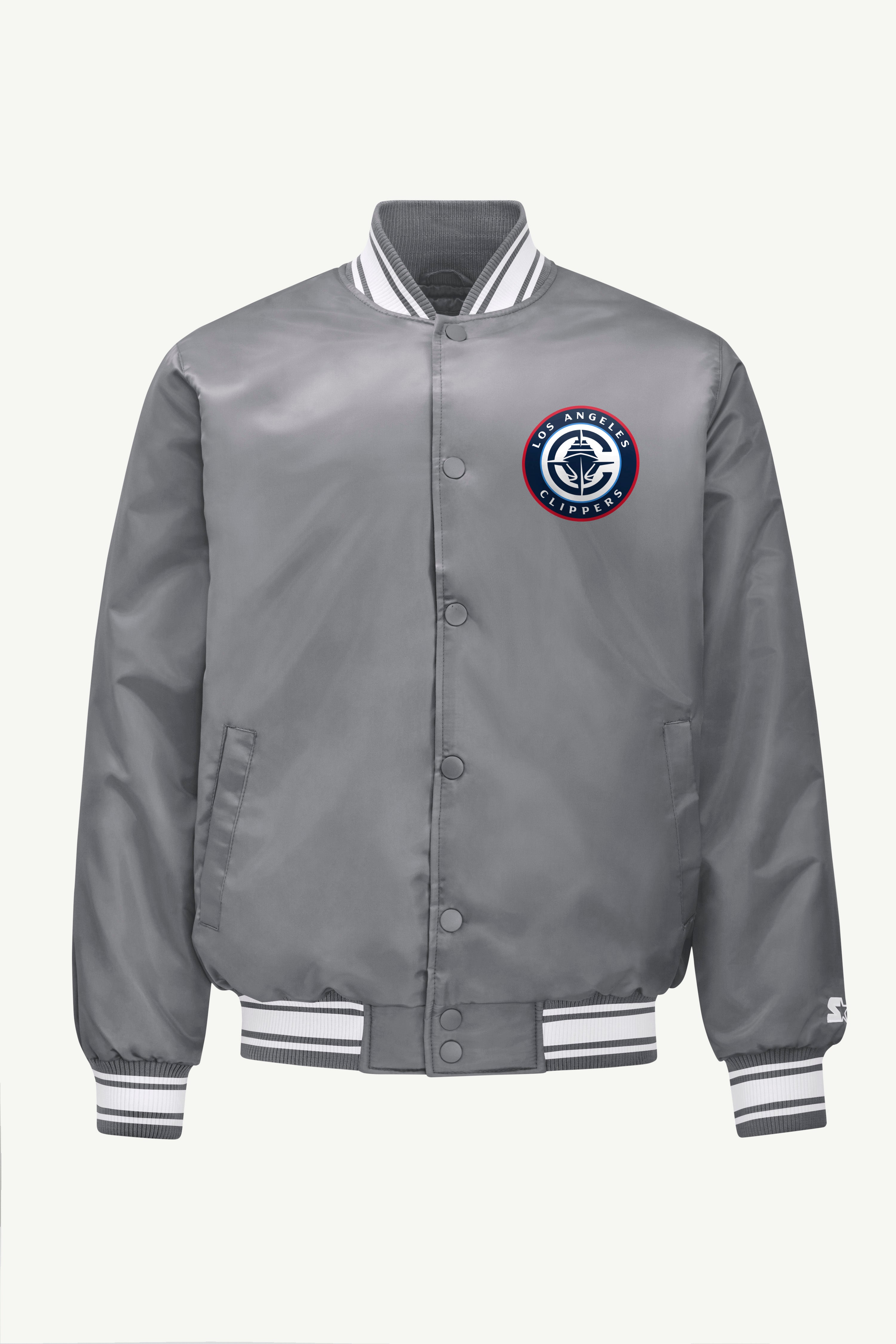 MENS LOS ANGELES CLIPPERS MESH LOOK SATIN VARSITY JACKET View 1