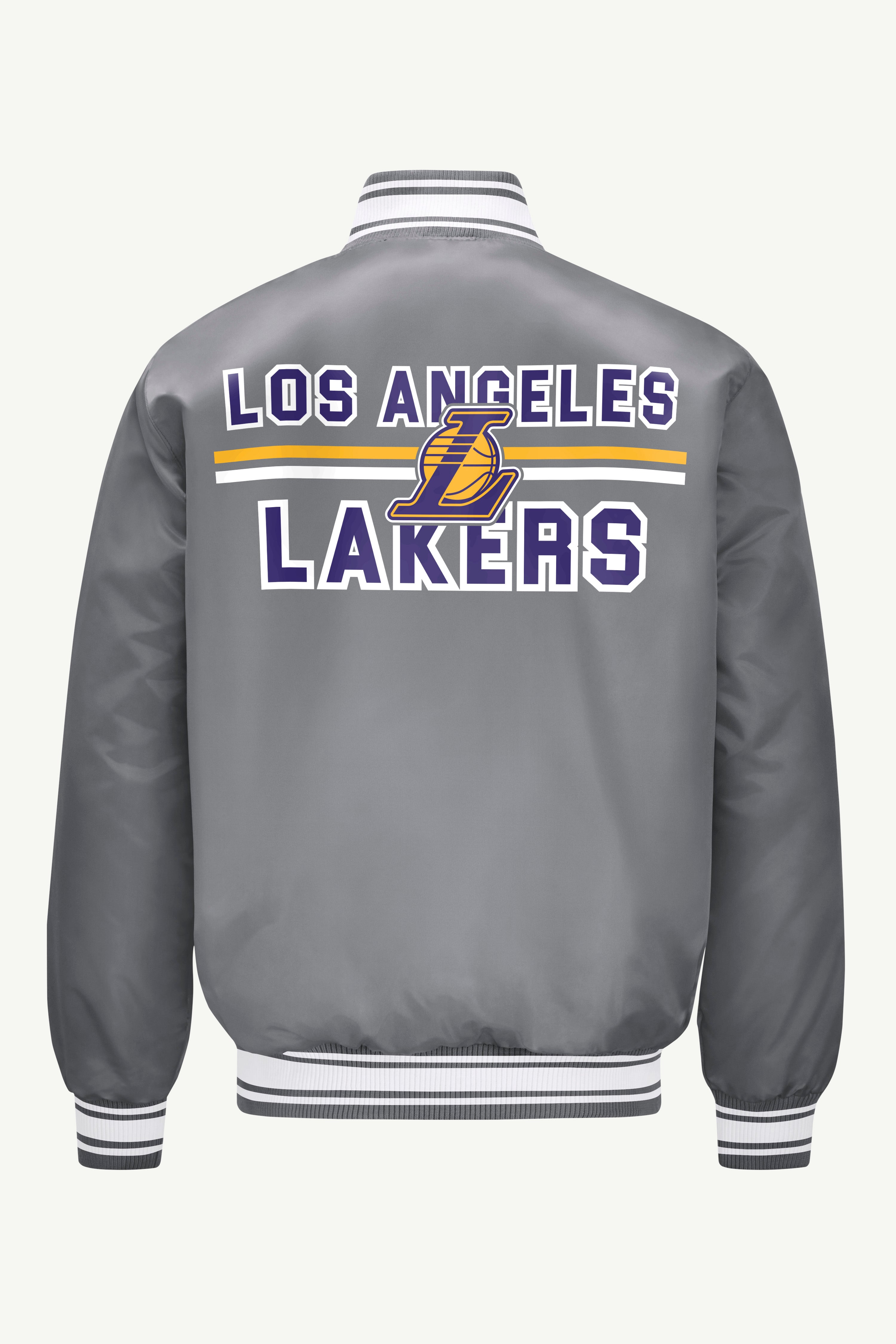 MENS LOS ANGELES LAKERS MESH LOOK SATIN VARSITY JACKET View 2