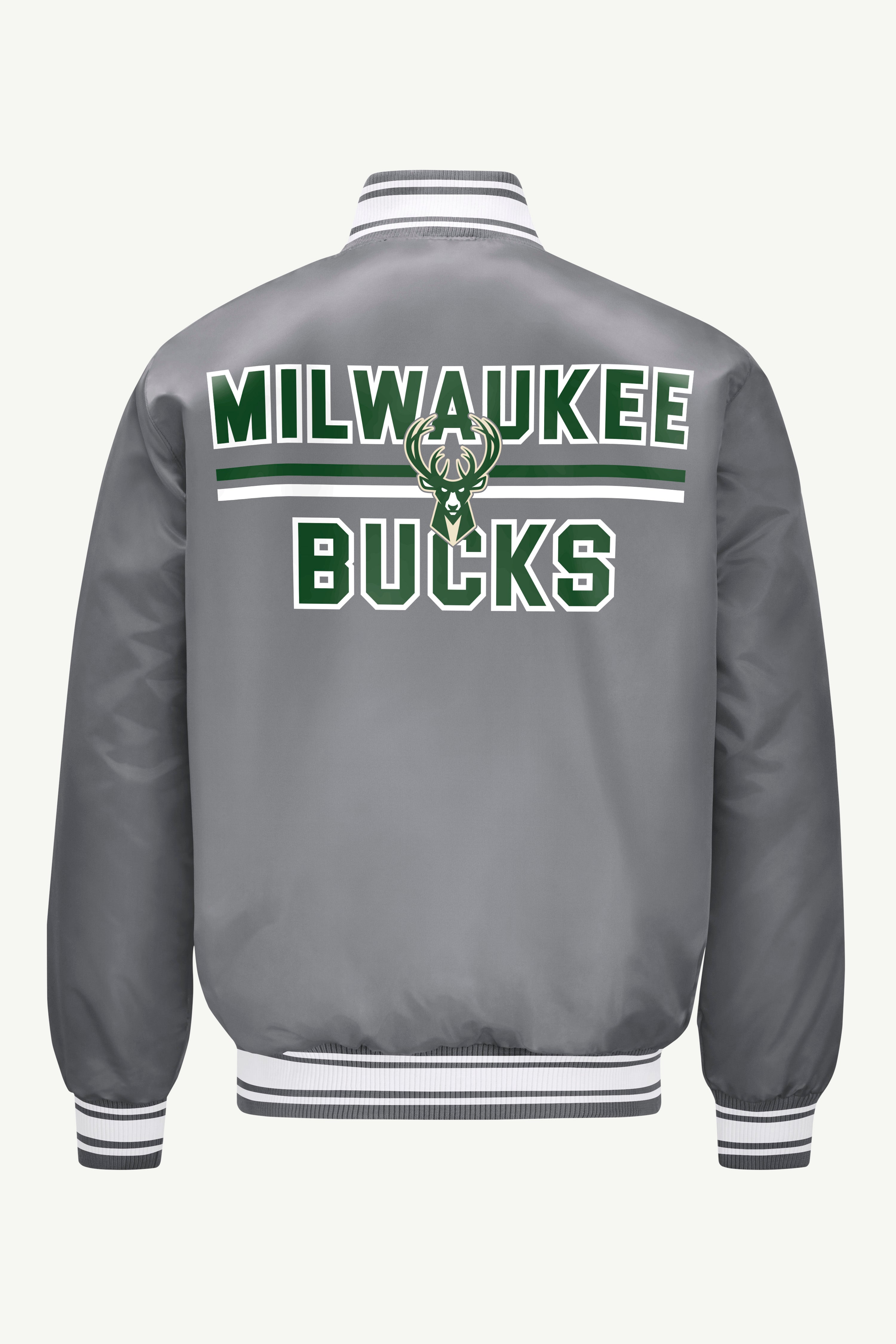 MENS MILWAUKEE BUCKS MESH LOOK SATIN VARSITY JACKET View 2