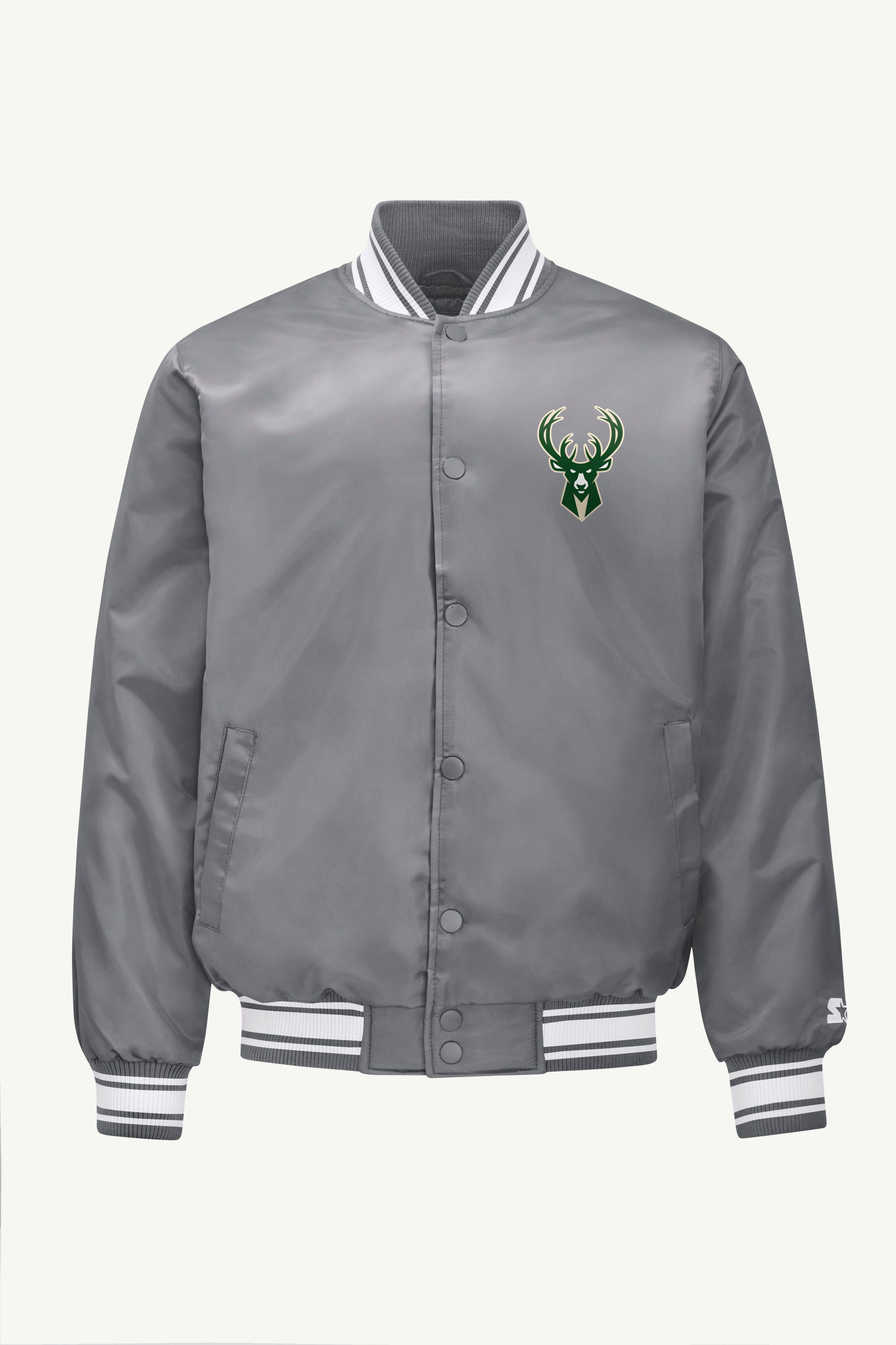 MENS MILWAUKEE BUCKS MESH LOOK SATIN VARSITY JACKET View 1