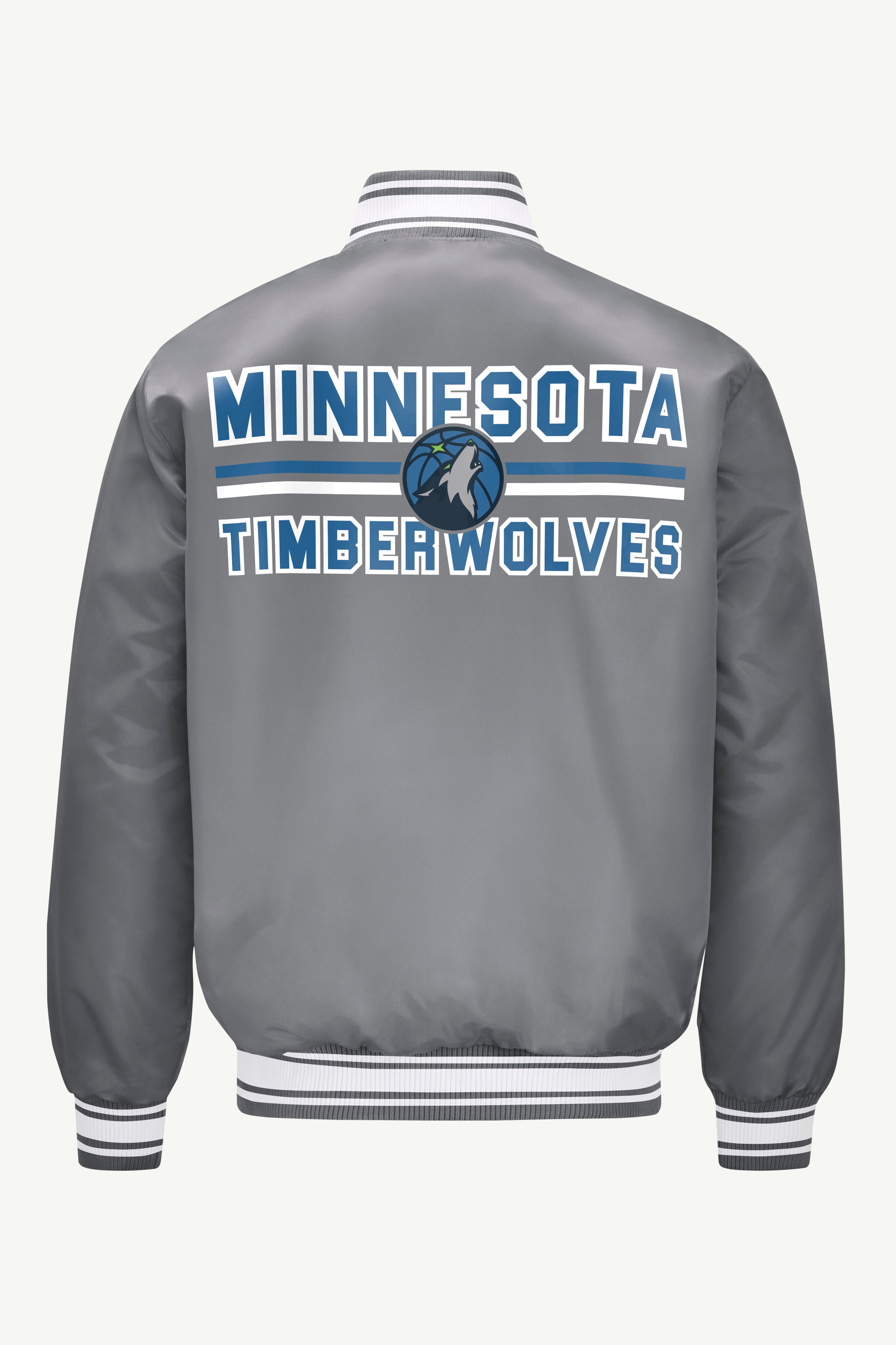 MENS MINNESOTA TIMBERWOLVES MESH LOOK SATIN VARSITY JACKET View 2 | Minnesota Timberwolves