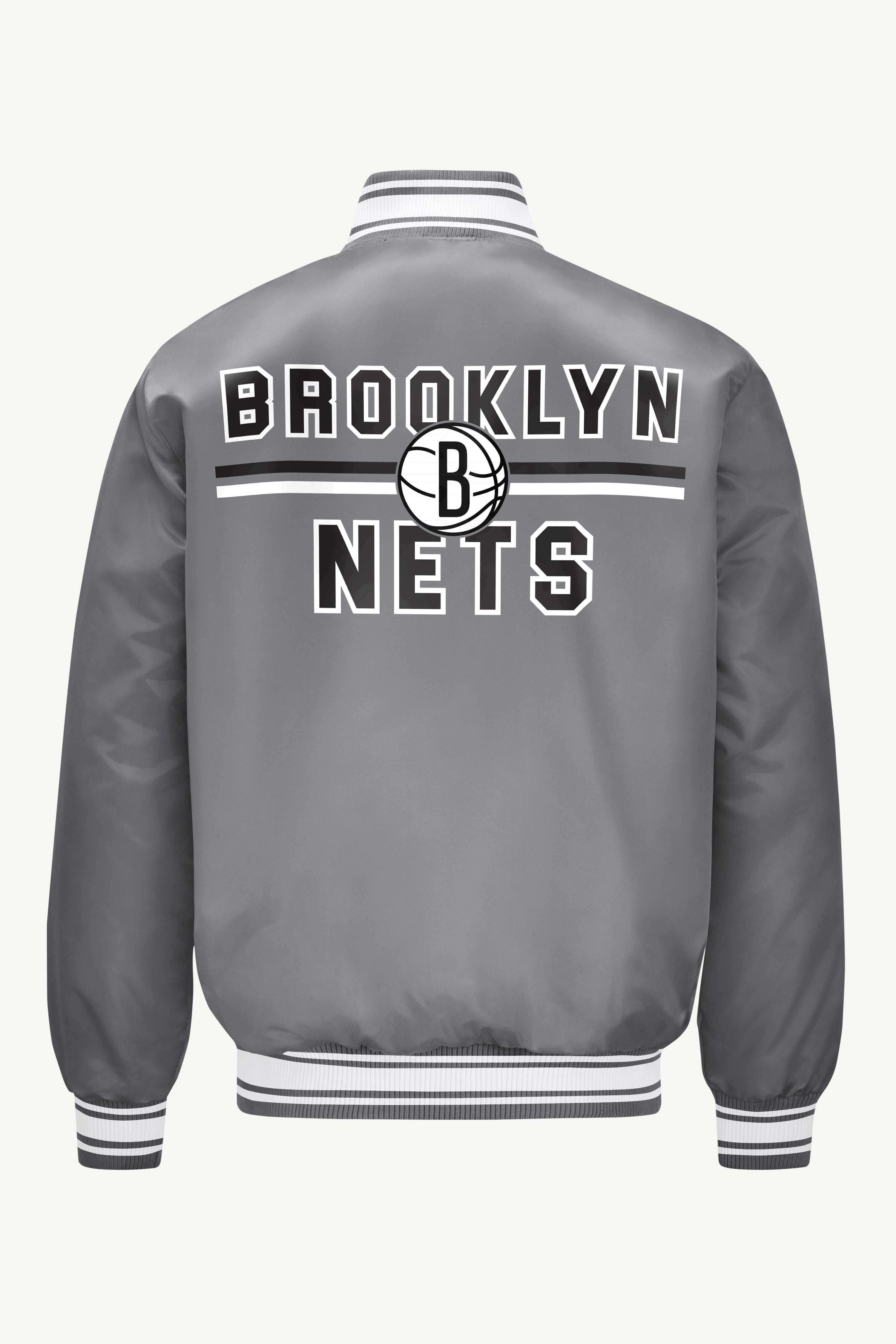 MENS BROOKLYN NETS MESH LOOK SATIN VARSITY JACKET View 2 | NBA
