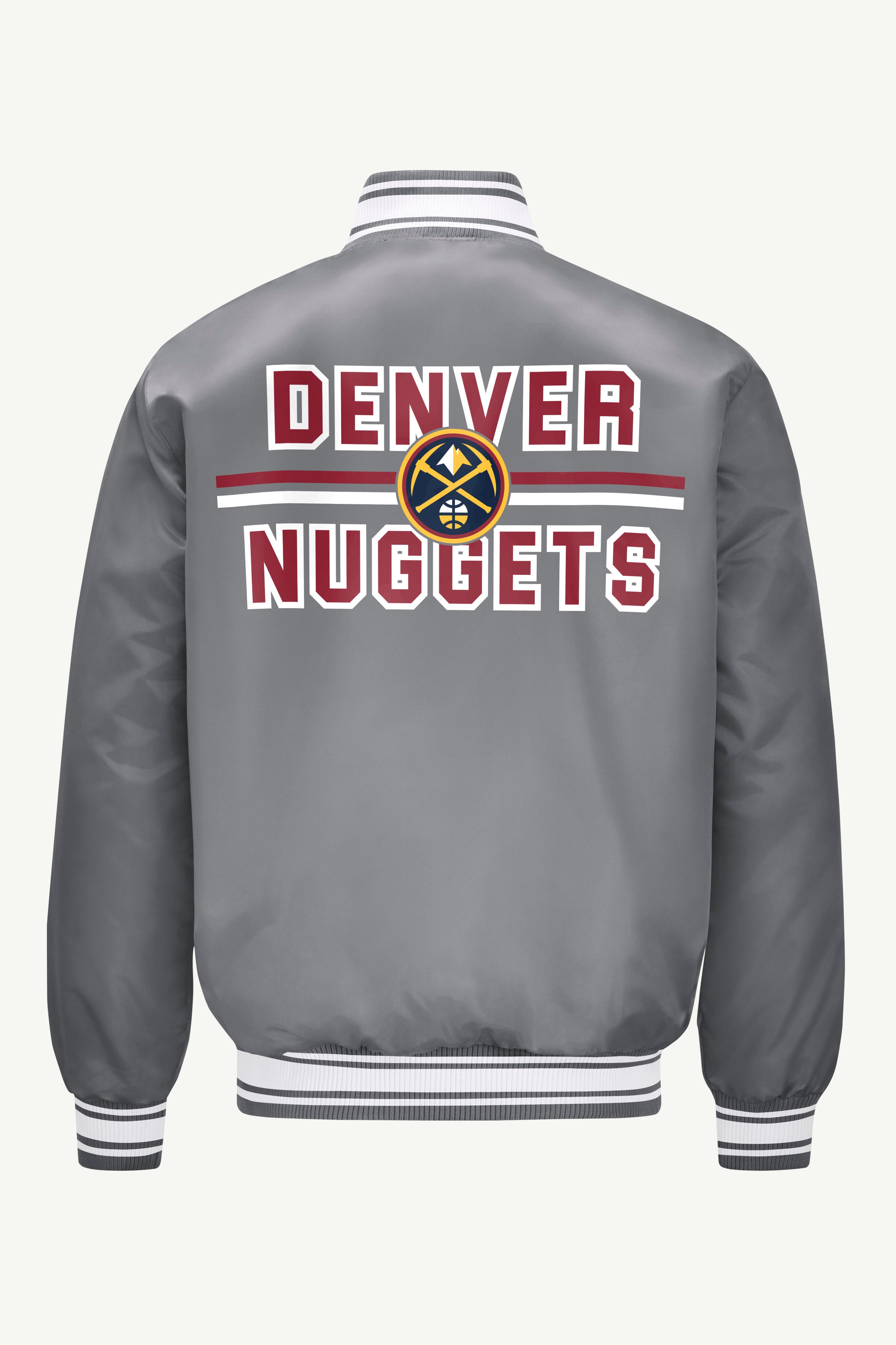 MENS DENVER NUGGETS MESH LOOK SATIN VARSITY JACKET View 2