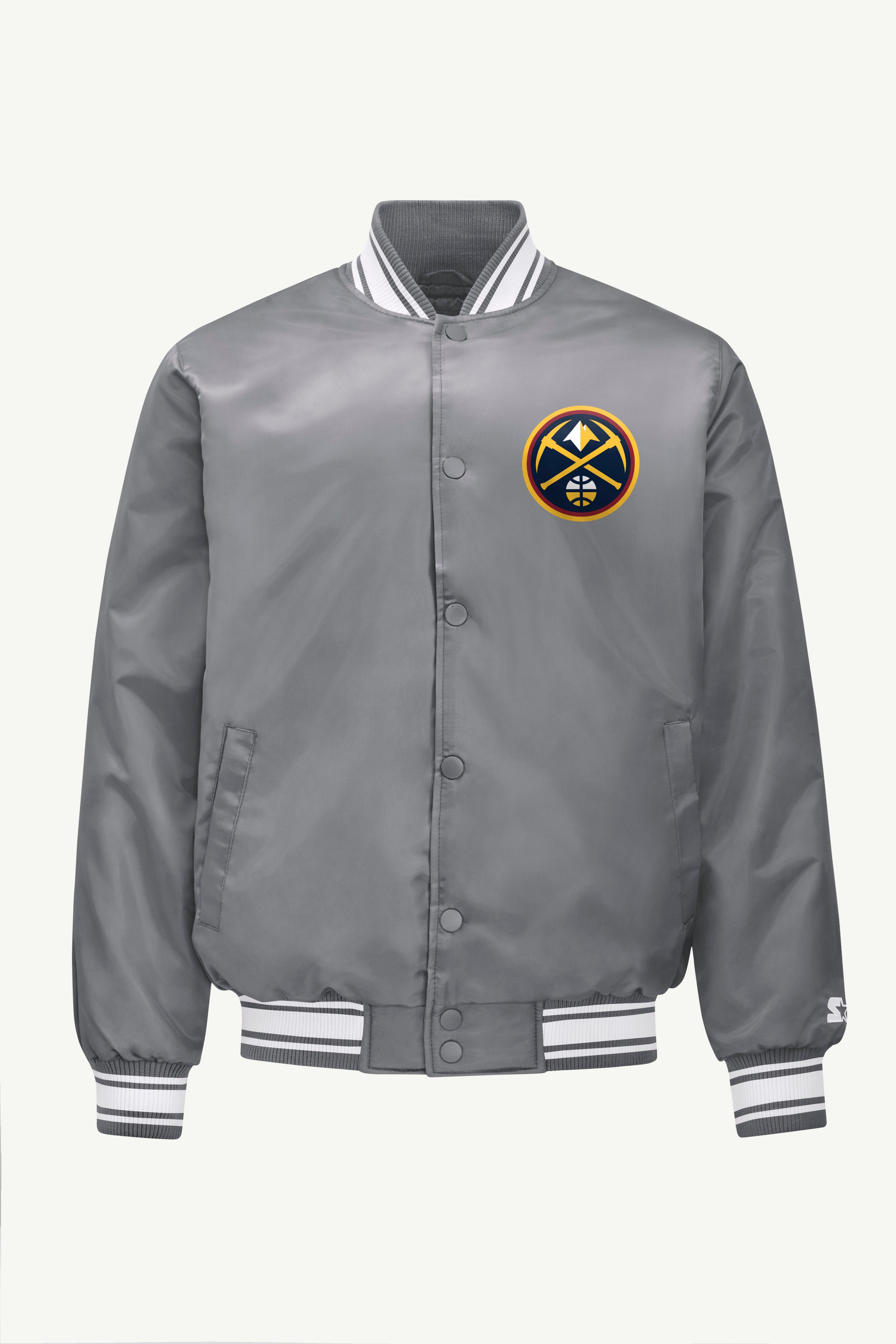 MENS DENVER NUGGETS MESH LOOK SATIN VARSITY JACKET View 1