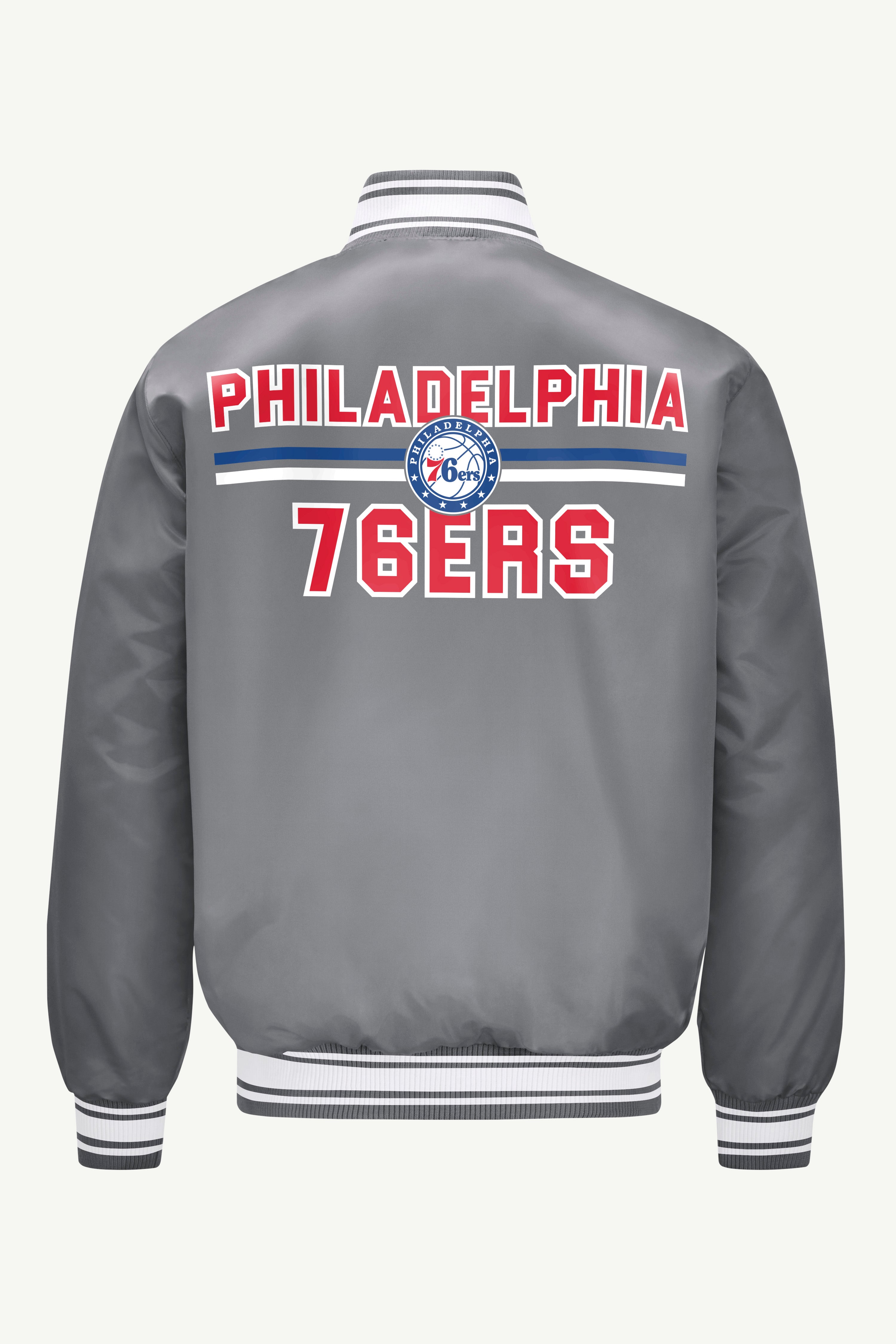 MENS PHILADEPHIA 76ERS MESH LOOK SATIN VARSITY JACKET View 2 | NBA