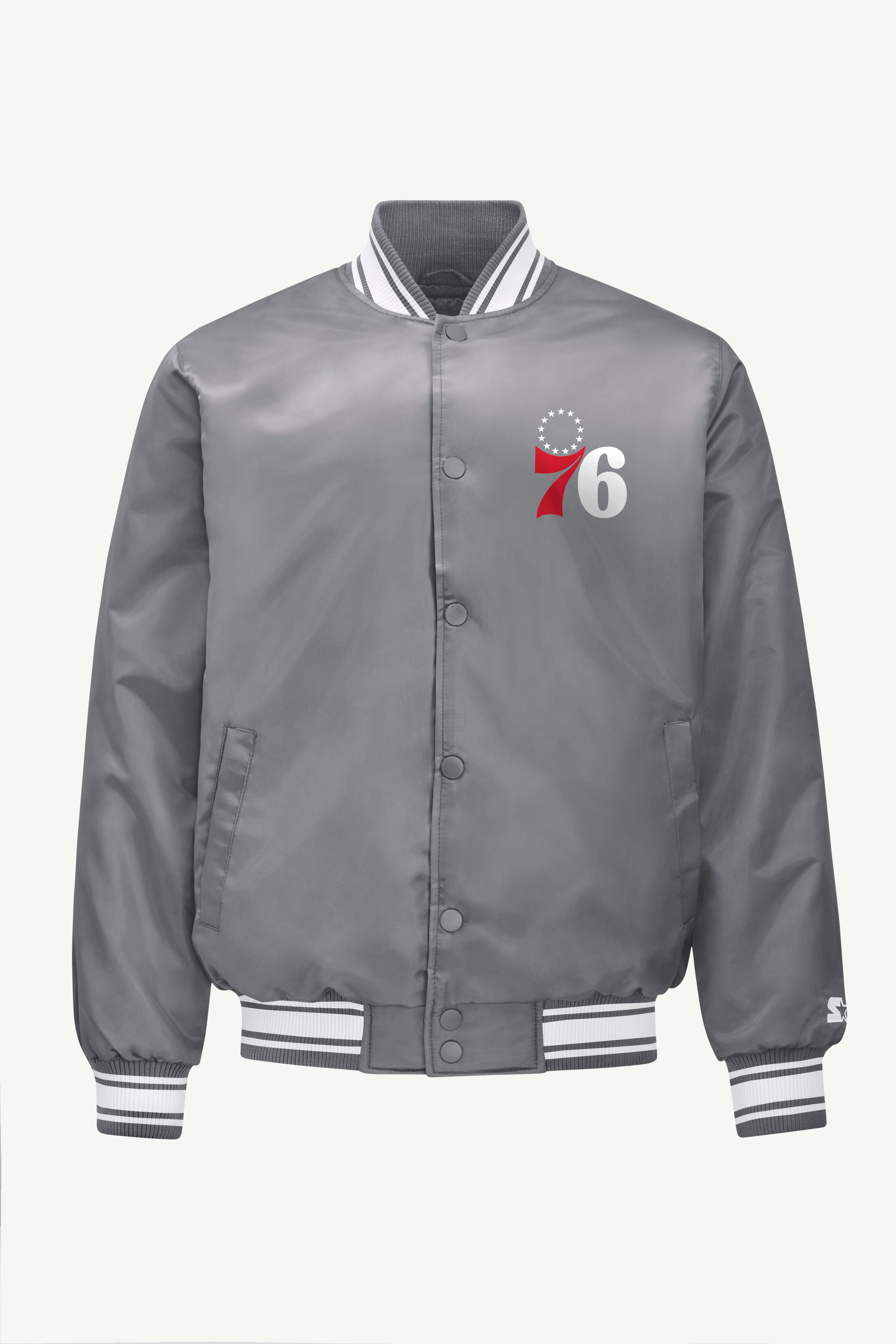 MENS PHILADEPHIA 76ERS MESH LOOK SATIN VARSITY JACKET View 1 | NBA