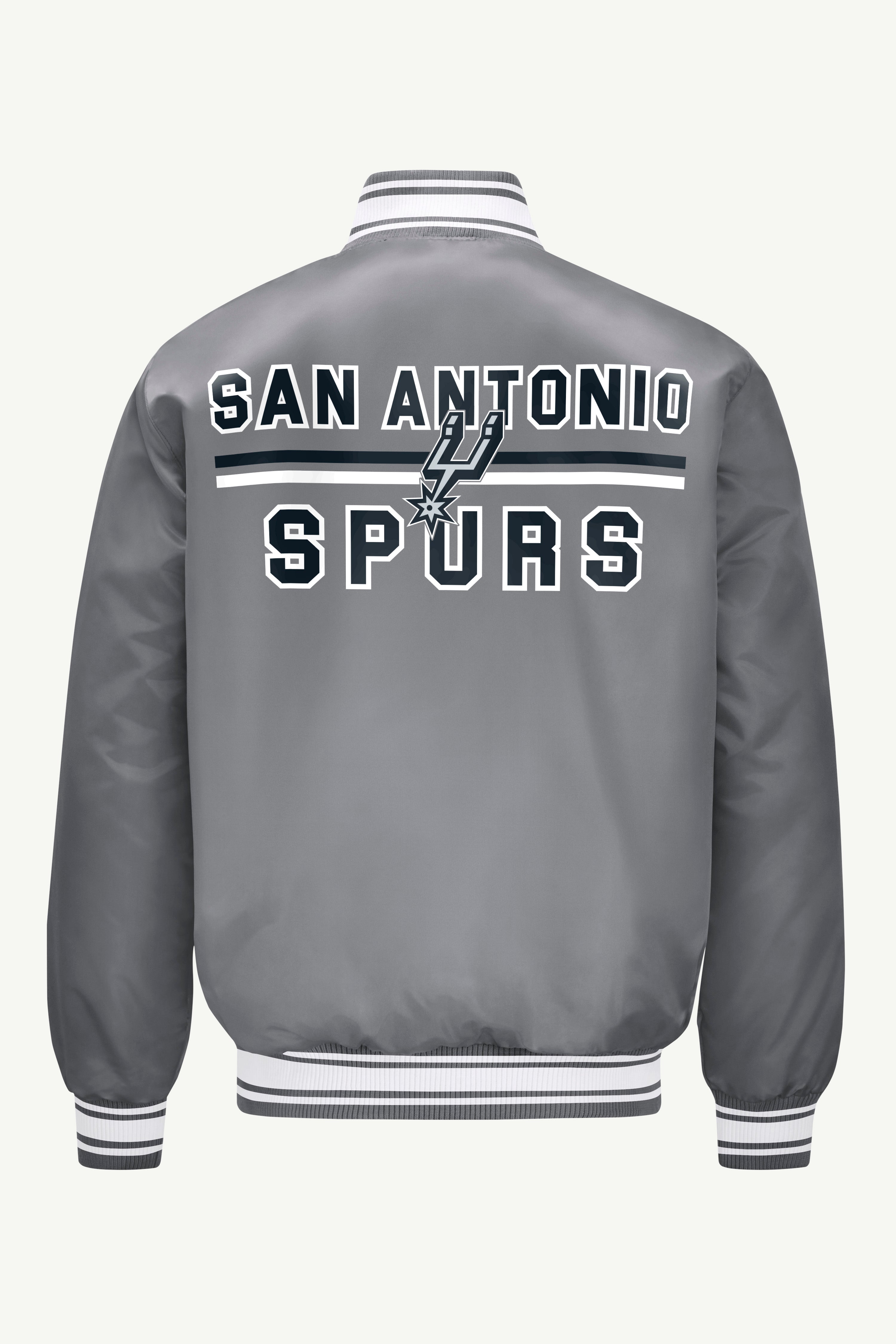 MENS SAN ANTONIO SPURS MESH LOOK SATIN VARSITY JACKET View 2