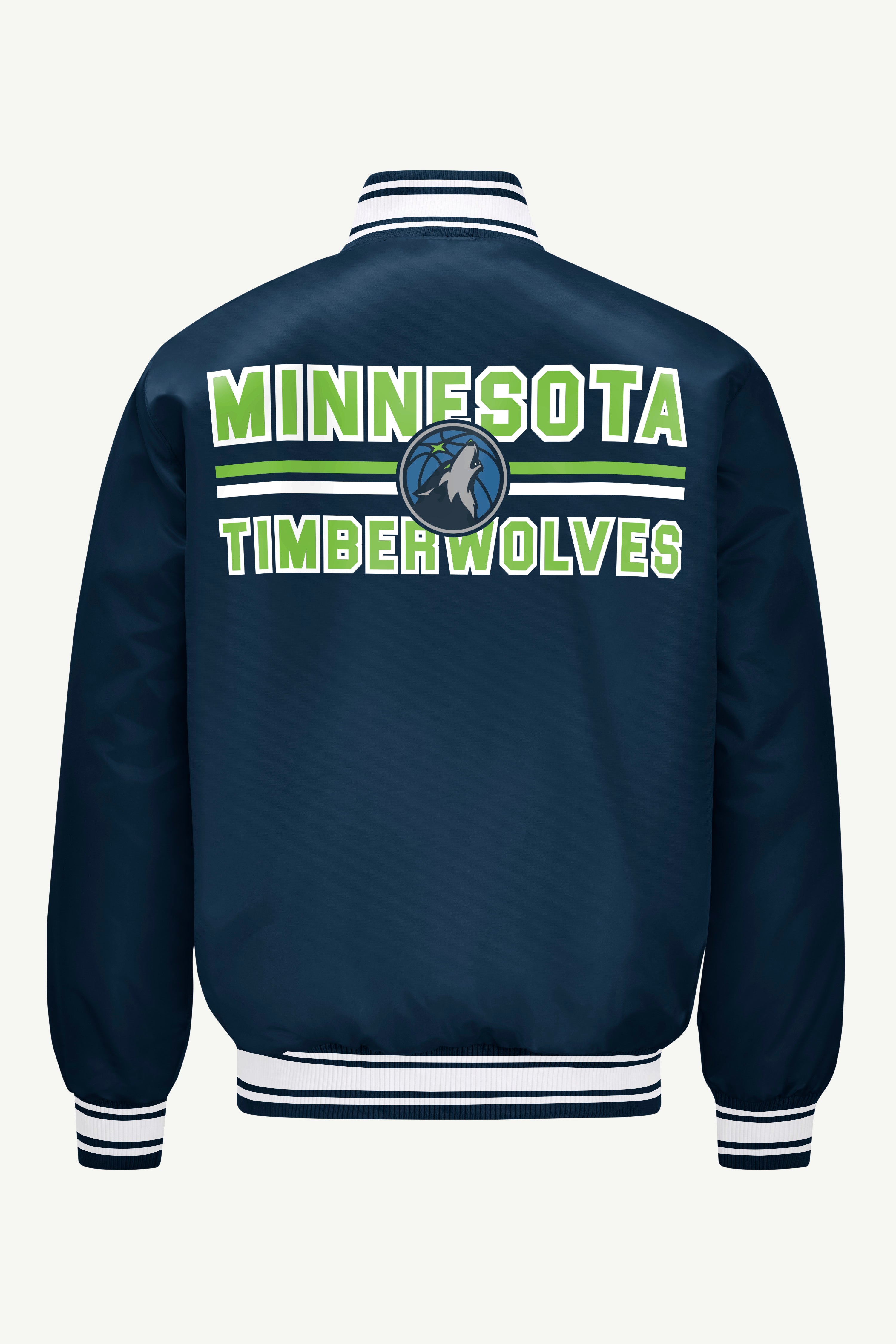 MENS MINNESOTA TIMBERWOLVES MESH LOOK SATIN VARSITY JACKET View 2