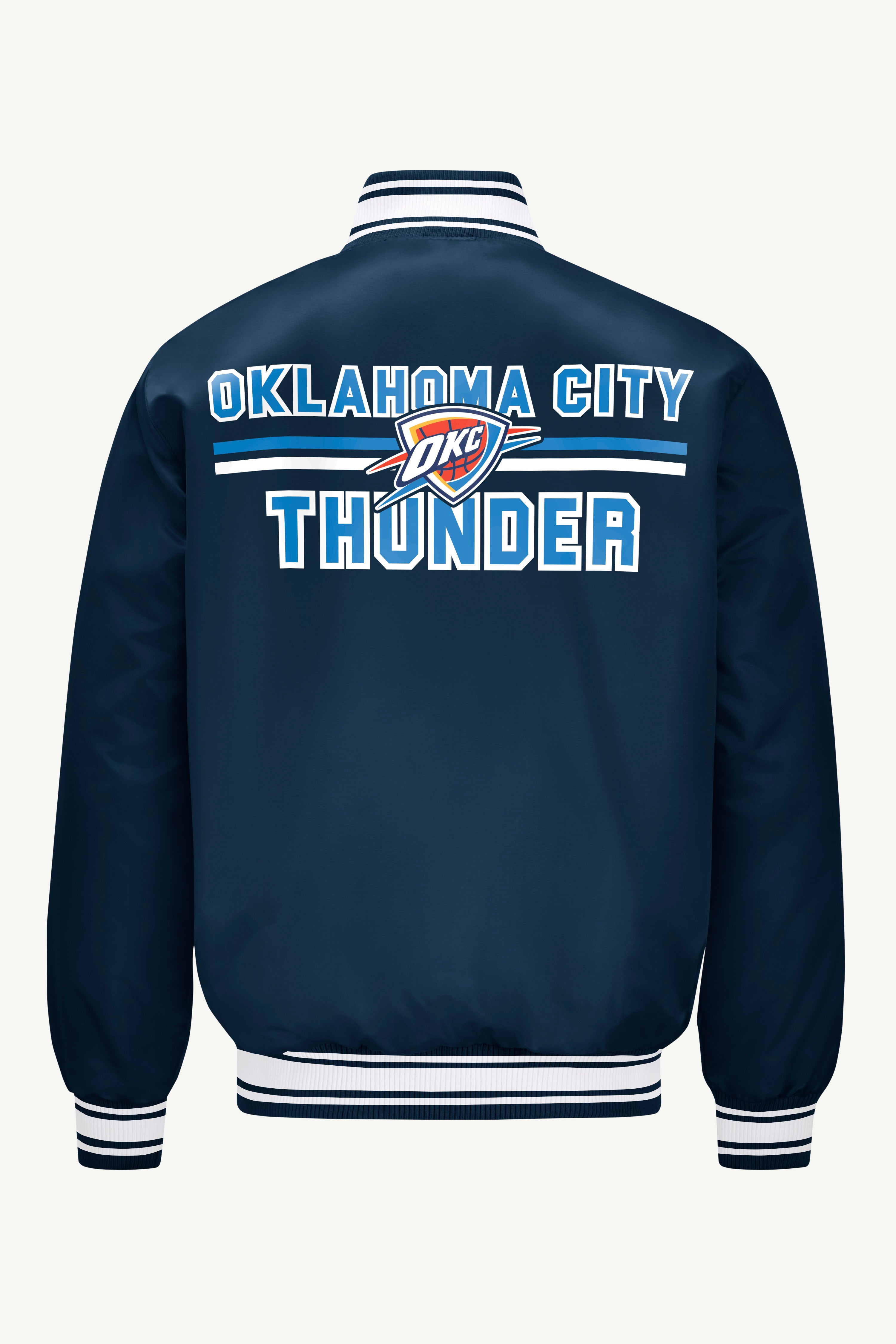 MENS OKLAHOMA CITY THUNDER MESH LOOK SATIN VARSITY JACKET View 2