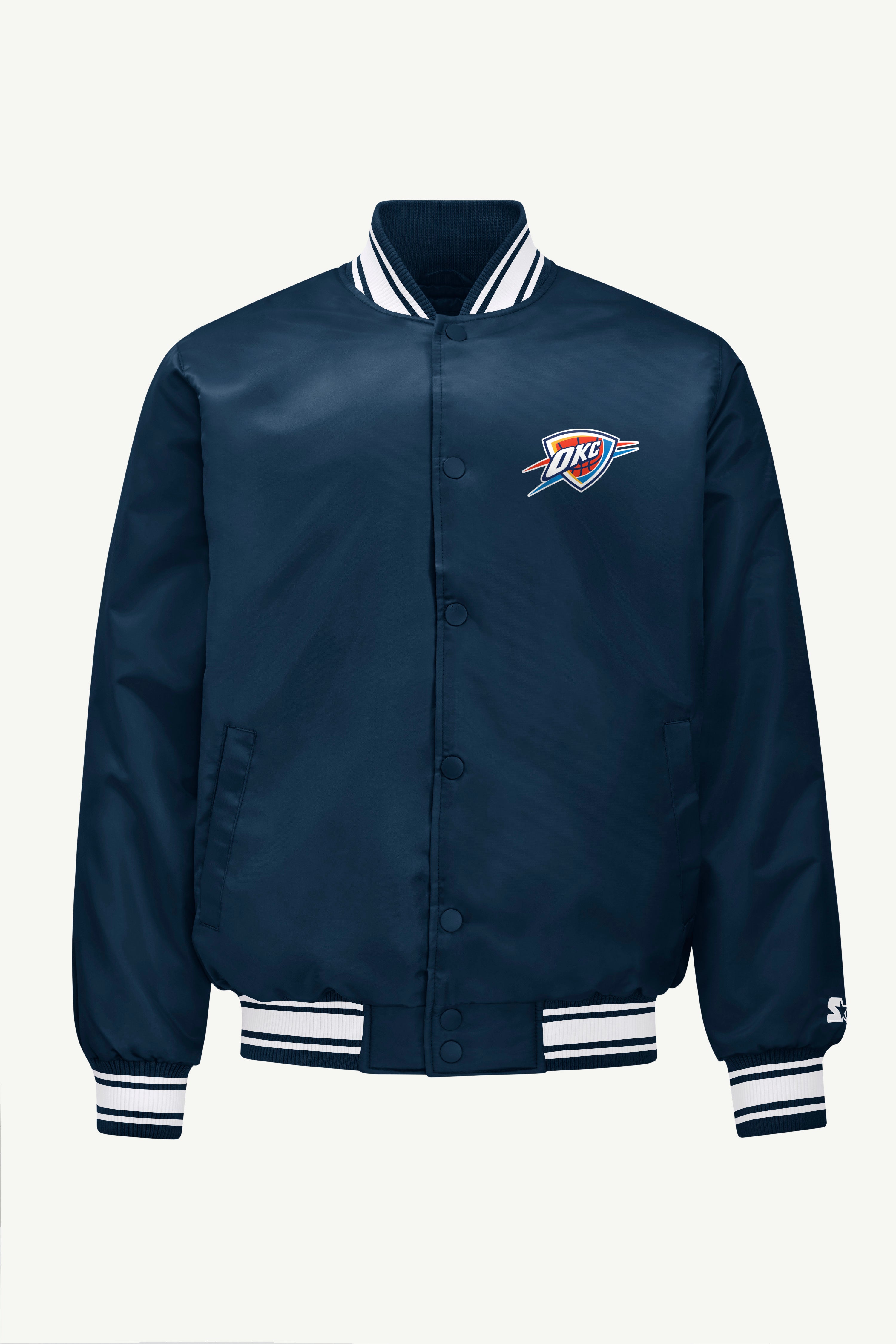 MENS OKLAHOMA CITY THUNDER MESH LOOK SATIN VARSITY JACKET View 1
