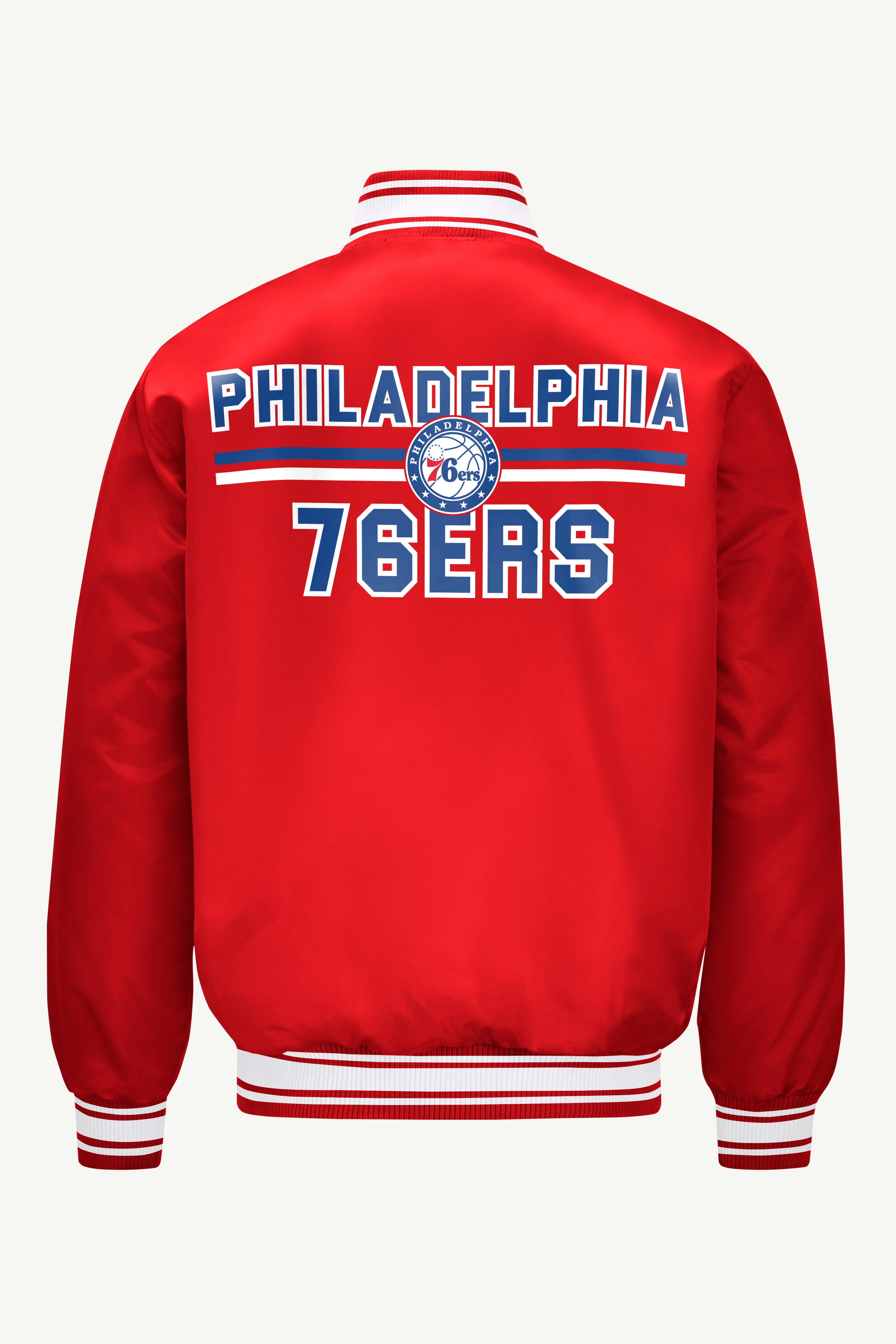 MENS PHILADEPHIA 76ERS MESH LOOK SATIN VARSITY JACKET View 2 | NBA