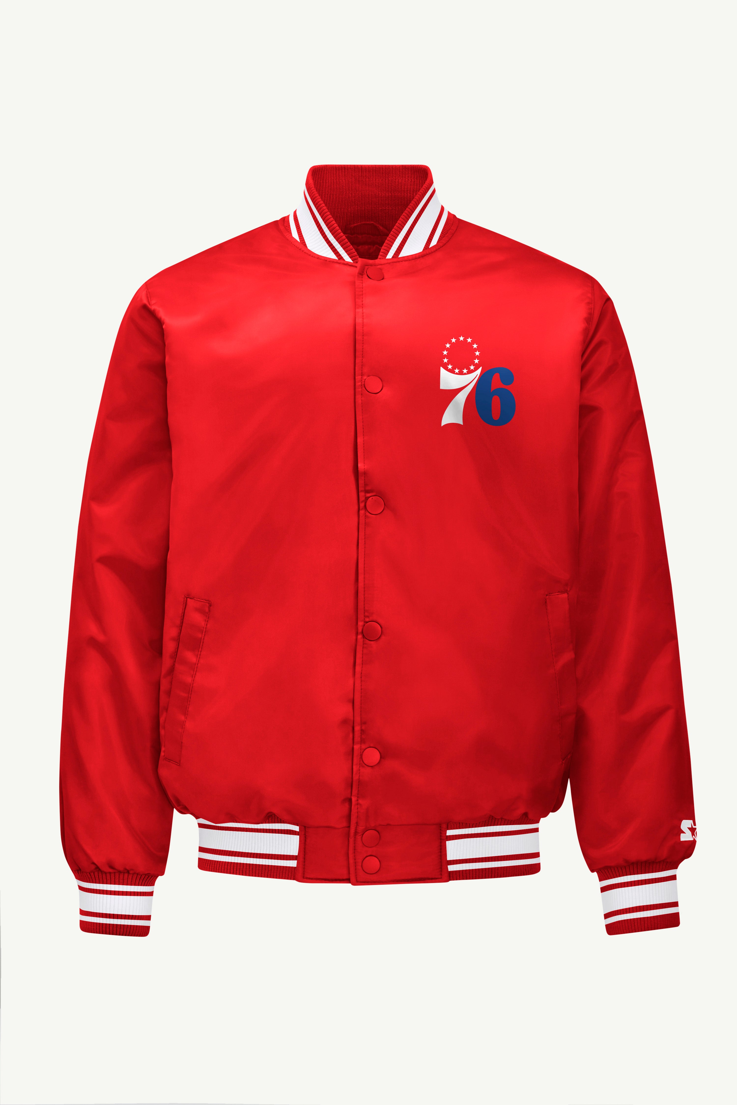 MENS PHILADEPHIA 76ERS MESH LOOK SATIN VARSITY JACKET View 1 | NBA