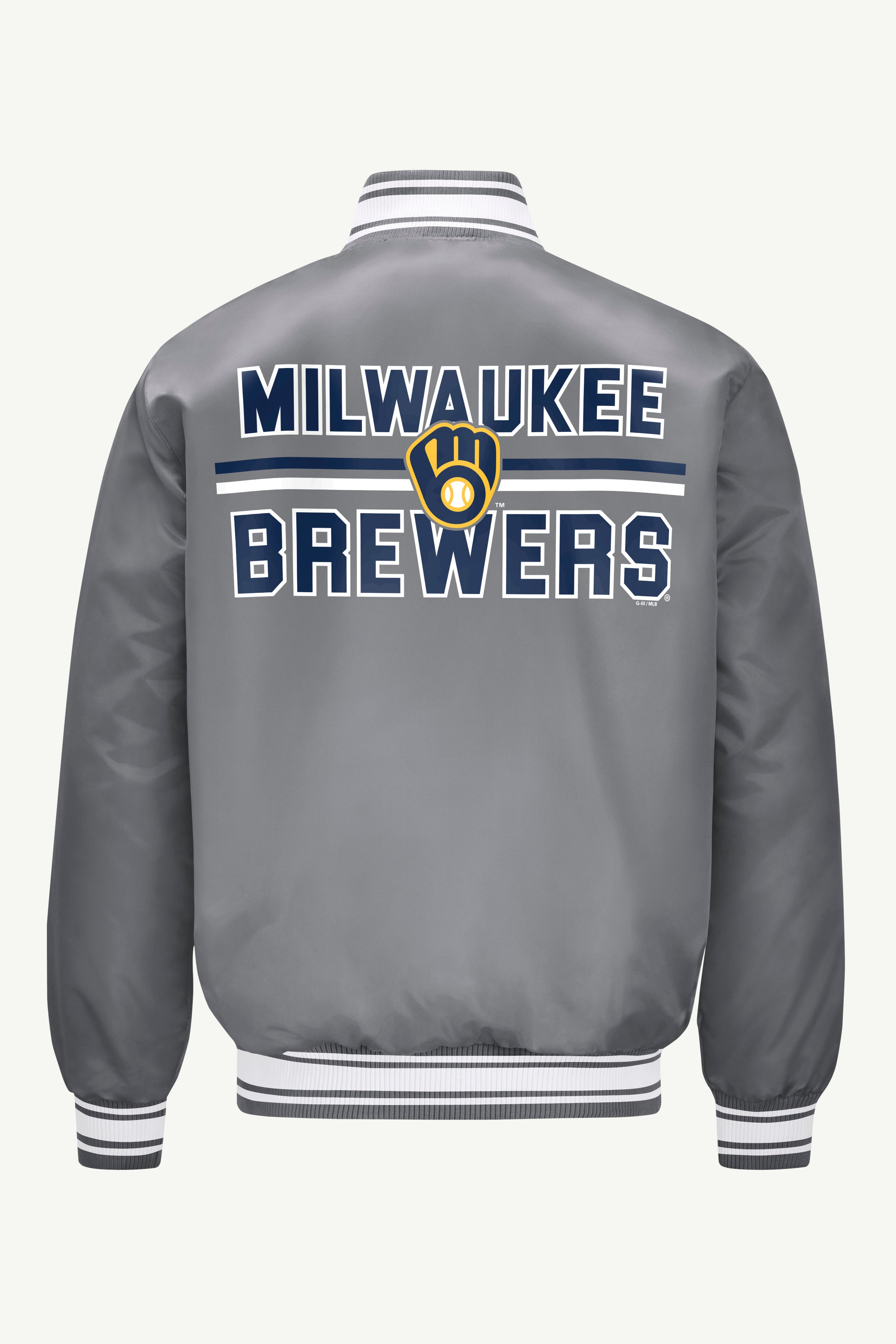 MENS MILWAUKEE BREWERS SATIN VARISTY JACKET View 2 | Milwaukee Brewers