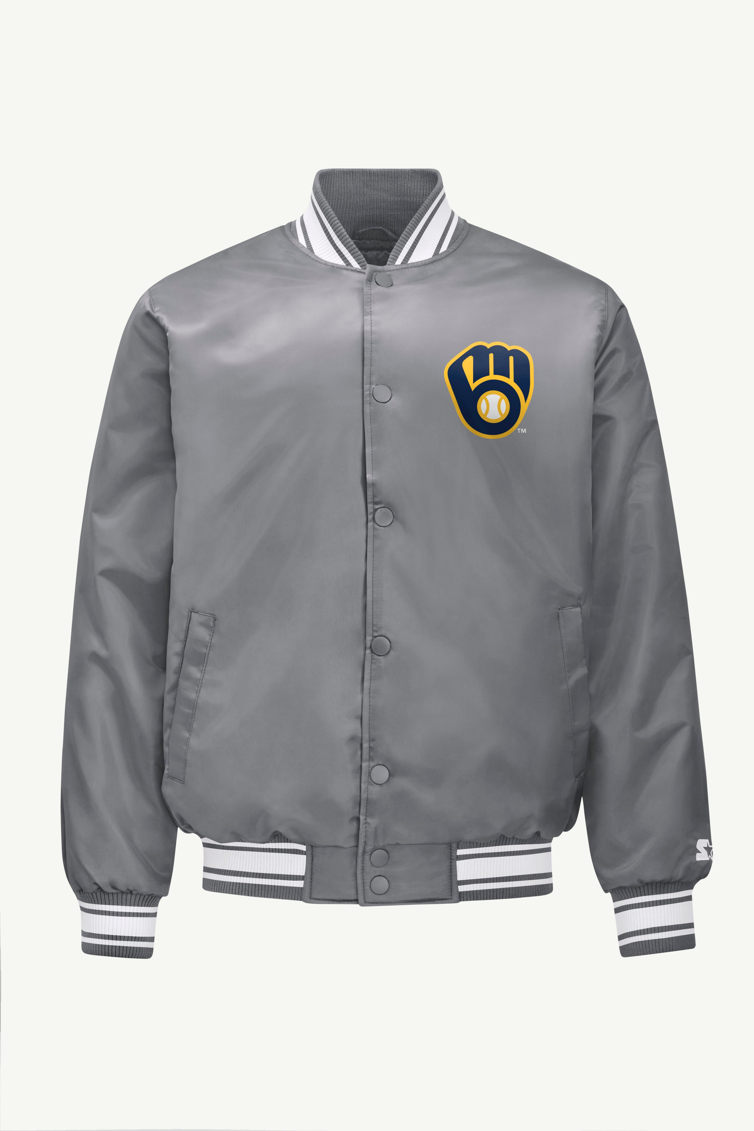 MENS MILWAUKEE BREWERS SATIN VARISTY JACKET View 1 | Milwaukee Brewers