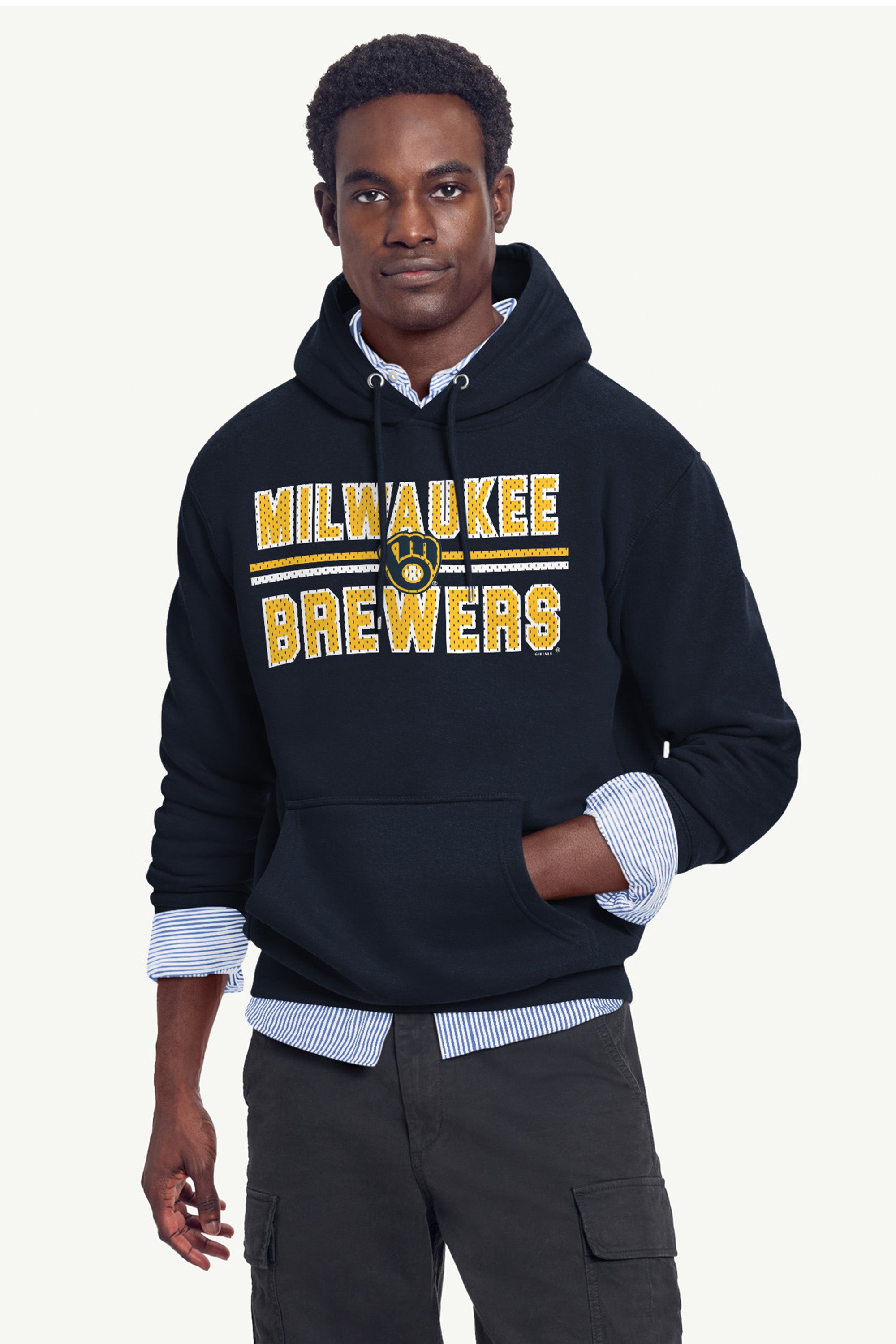 MENS MILWAUKEE BREWERS MESH LOOK HOODIE View 2
