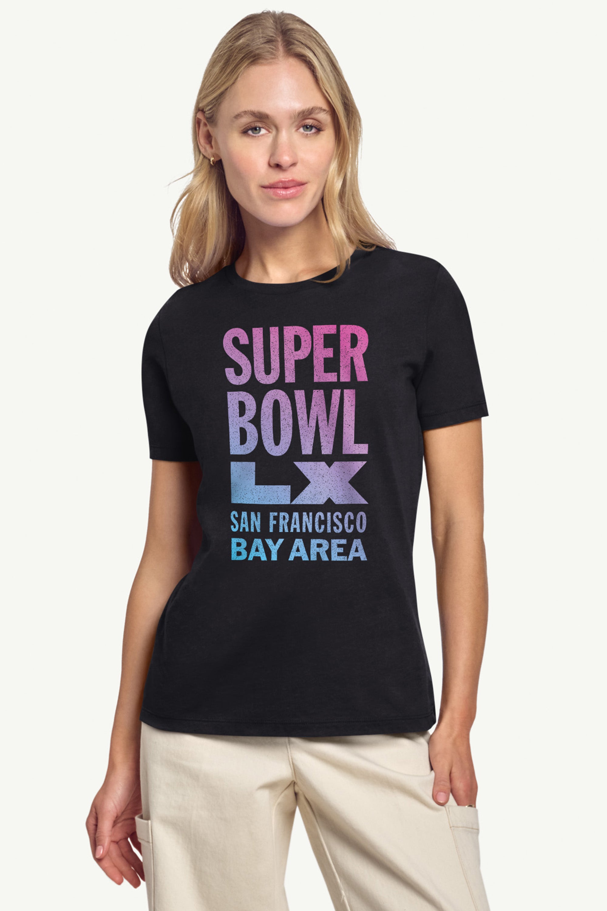 WOMENS SUPER BOWL LX LETTERPRESS CREWNECK T SHIRT View 1 | NFL SUPER BOWL LX