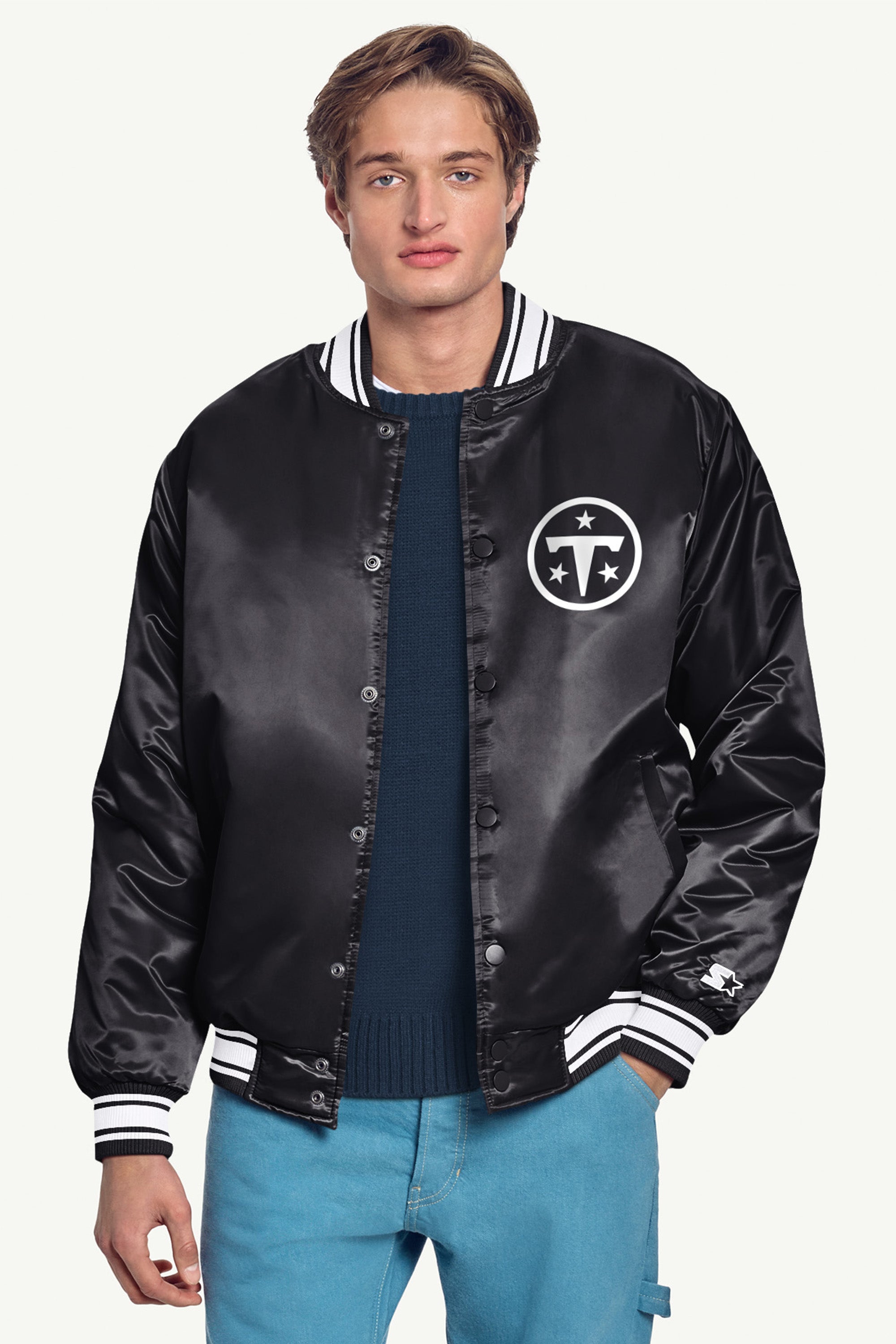 MENS TENNESSEE TITANS MESH LOOK SATIN VARSITY JACKET View 3 | Tennessee Titans