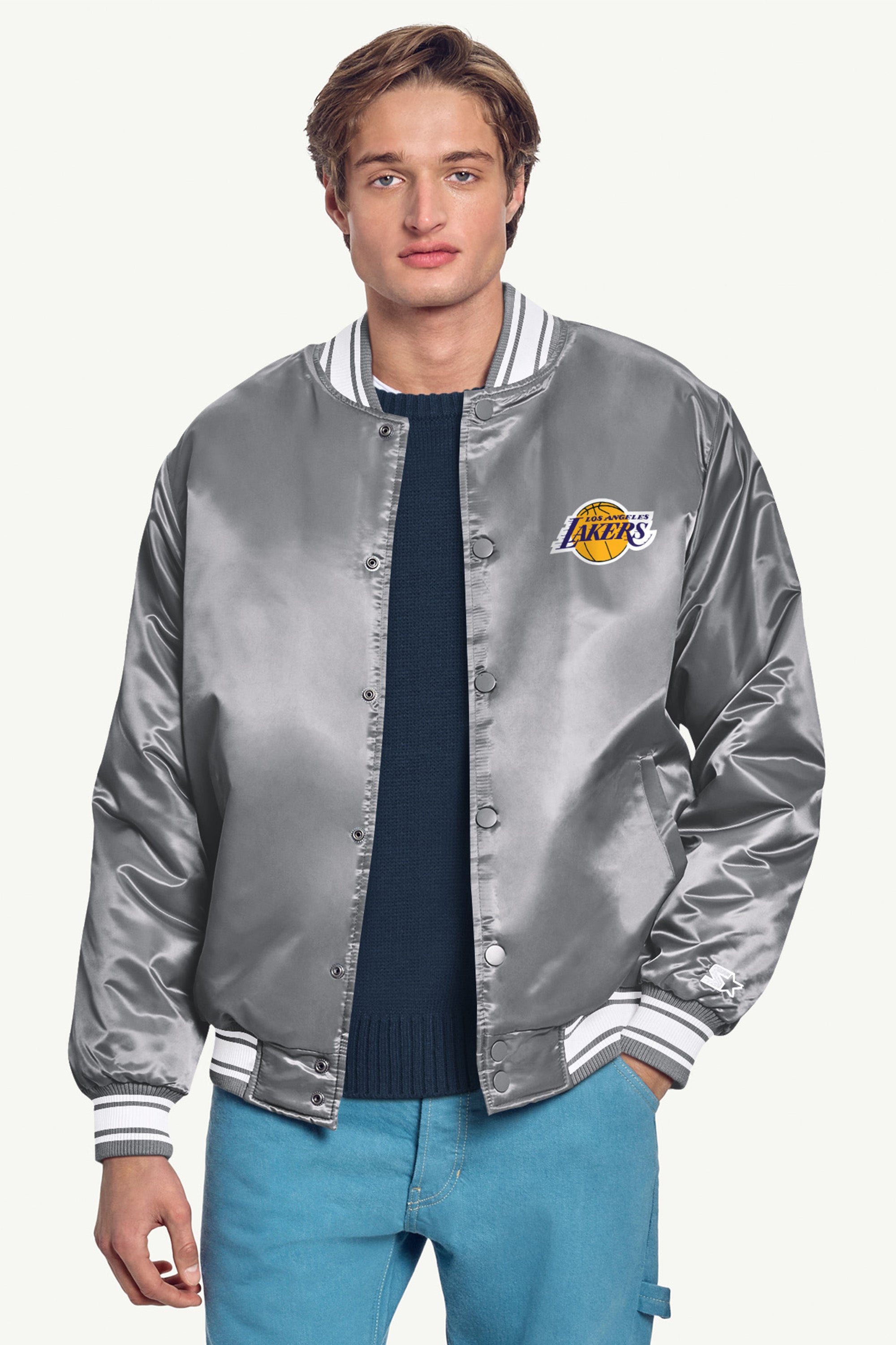 MENS LOS ANGELES LAKERS MESH LOOK SATIN VARSITY JACKET View 3