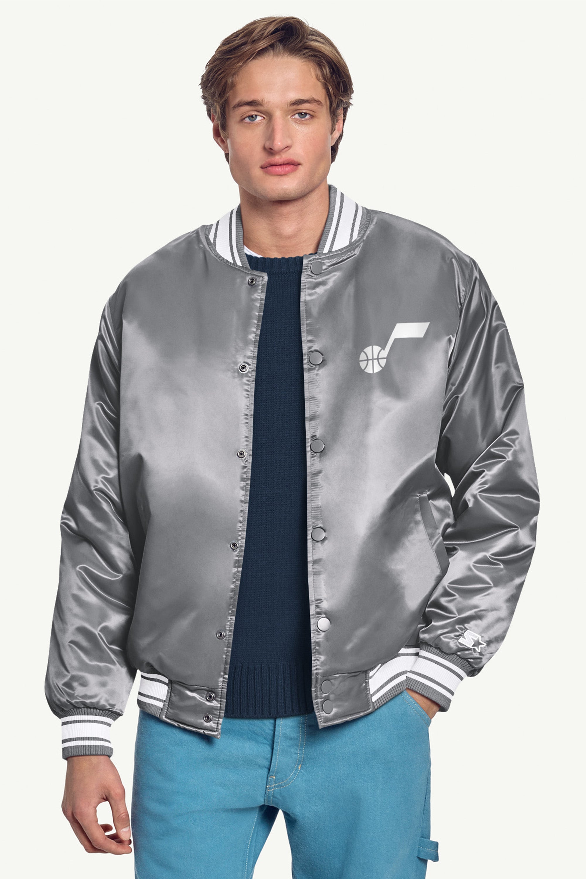 MENS UTAH JAZZ MESH LOOK SATIN VARSITY JACKET View 3