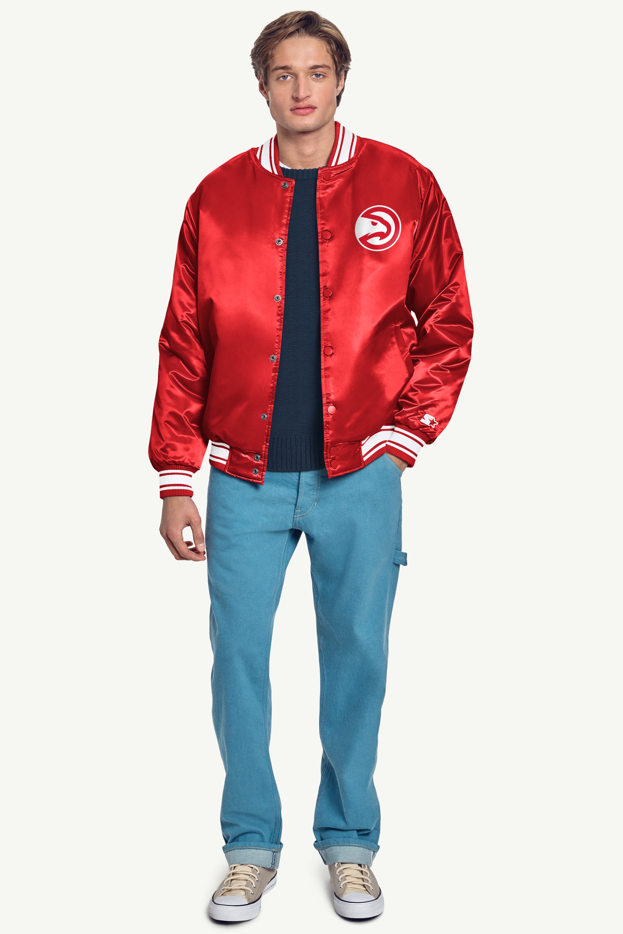 Mens Atlanta Hawks Mesh Look Satin Varsity Jacket | NBA | Starter