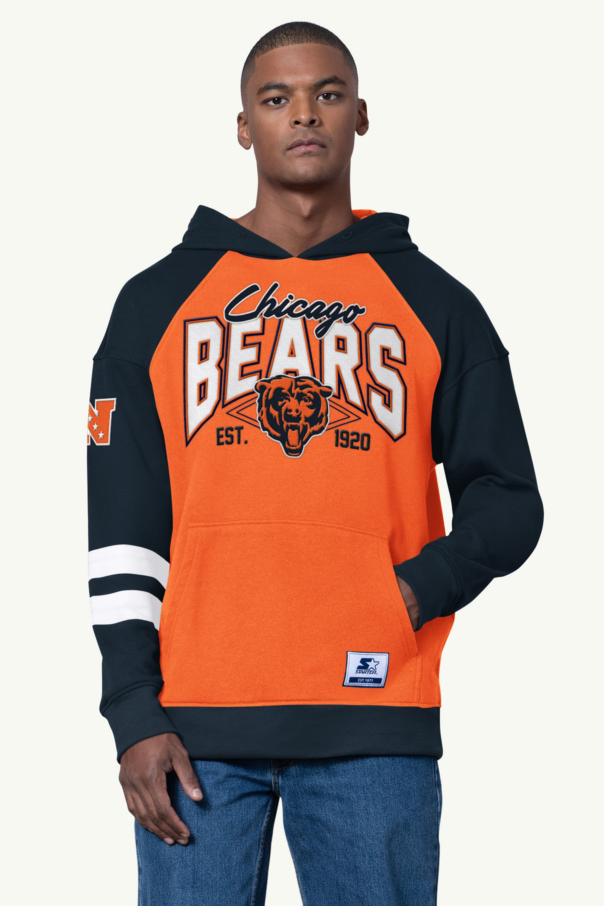 MENS CHICAGO BEARS INTERCEPTION COLORBLOCK HOODIE View 1 | STARTER CLASSICS
