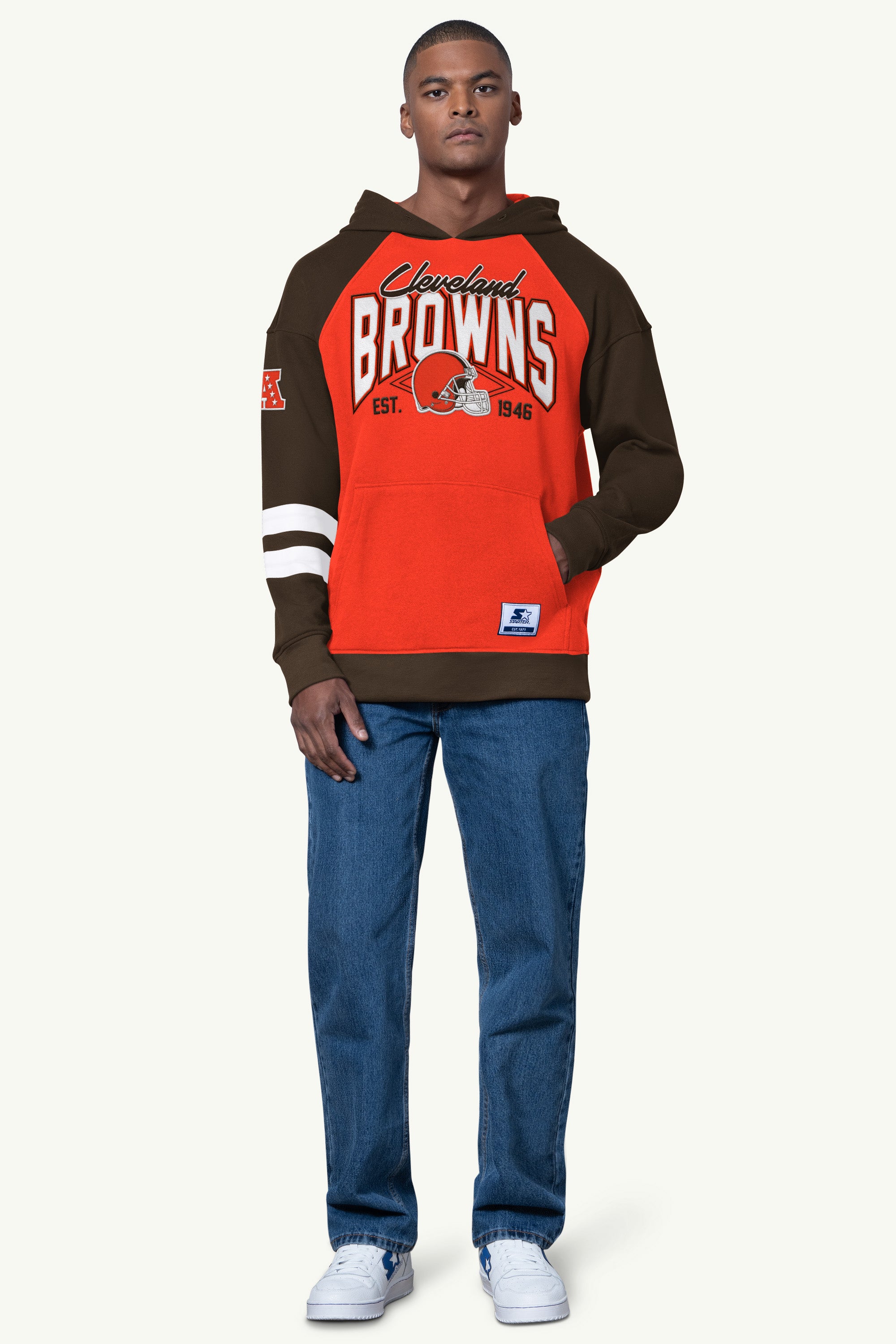 MENS CLEVELAND BROWNS INTERCEPTION COLORBLOCK HOODIE View 2 | STARTER CLASSICS