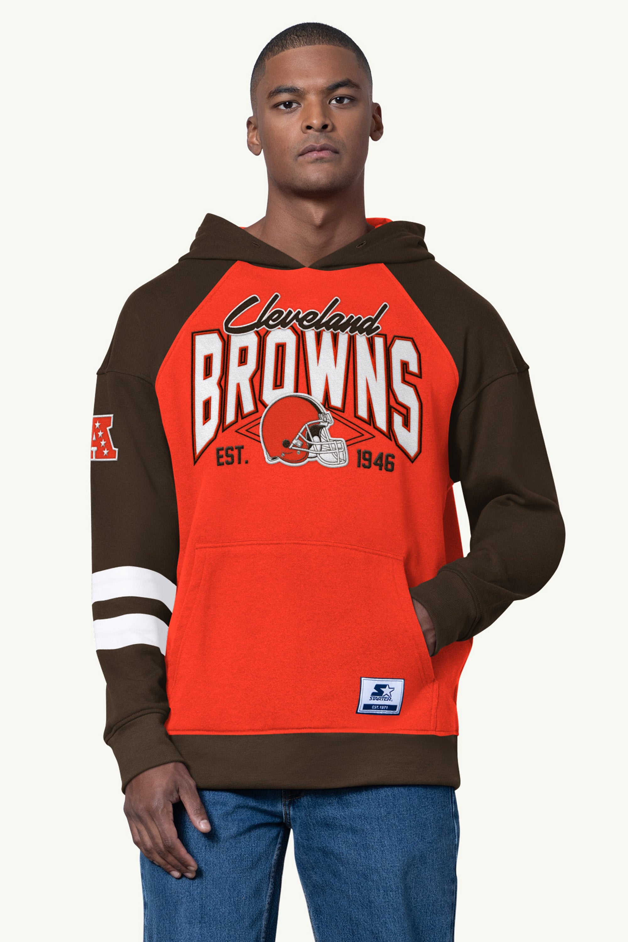 MENS CLEVELAND BROWNS INTERCEPTION COLORBLOCK HOODIE View 1 | STARTER CLASSICS
