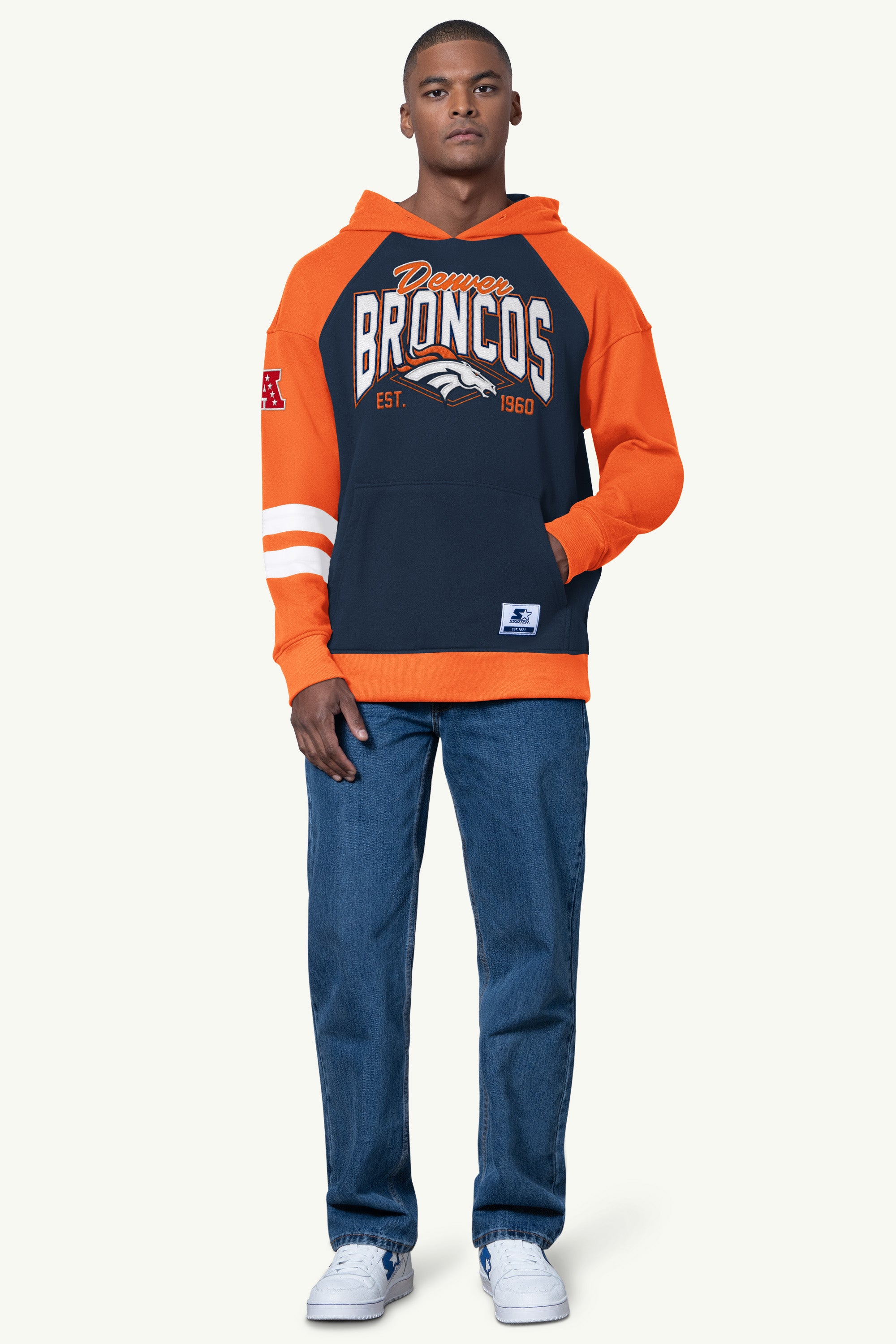MENS DENVER BRONCOS INTERCEPTION COLORBLOCK HOODIE View 2 | STARTER CLASSICS