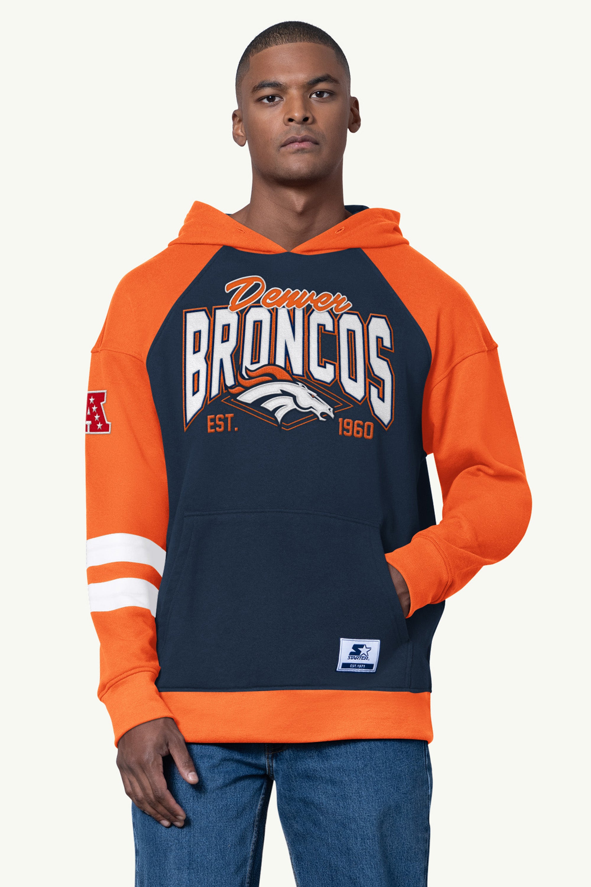 MENS DENVER BRONCOS INTERCEPTION COLORBLOCK HOODIE View 1 | STARTER CLASSICS