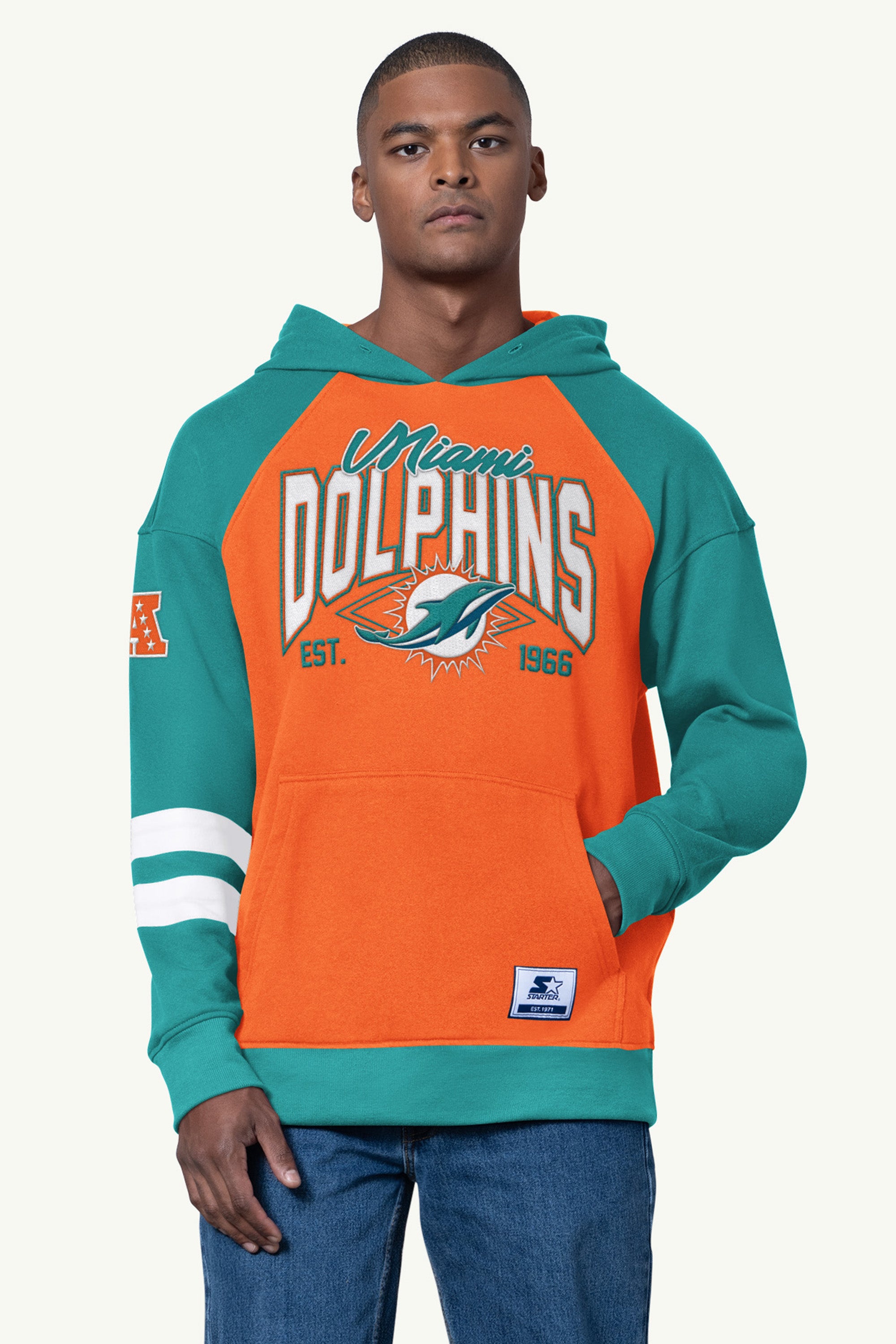 MENS MIAMI DOLPHINS INTERCEPTION COLORBLOCK HOODIE View 1 | Miami Dolphins