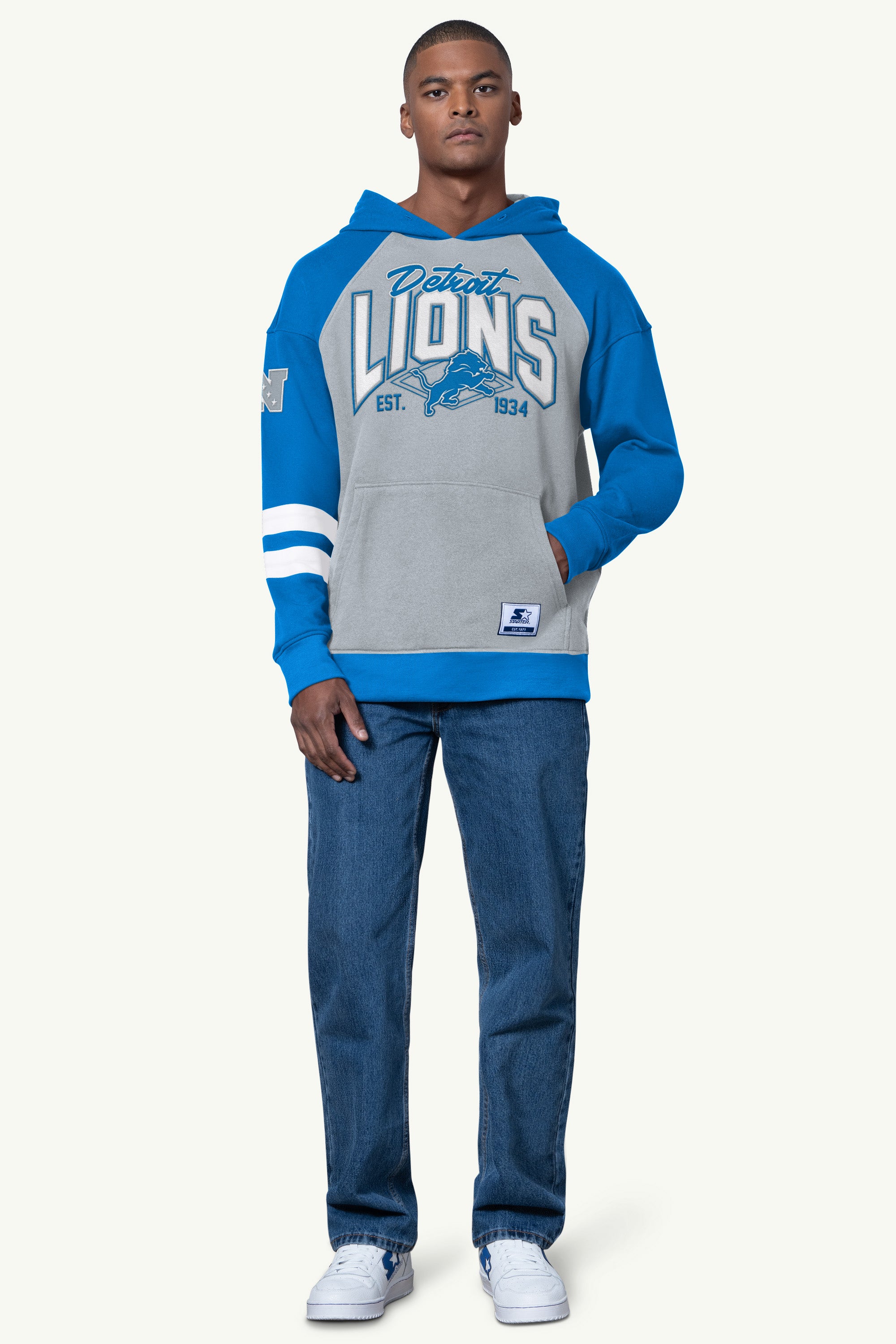 MENS DETROIT LIONS INTERCEPTION COLORBLOCK HOODIE View 2 | STARTER CLASSICS