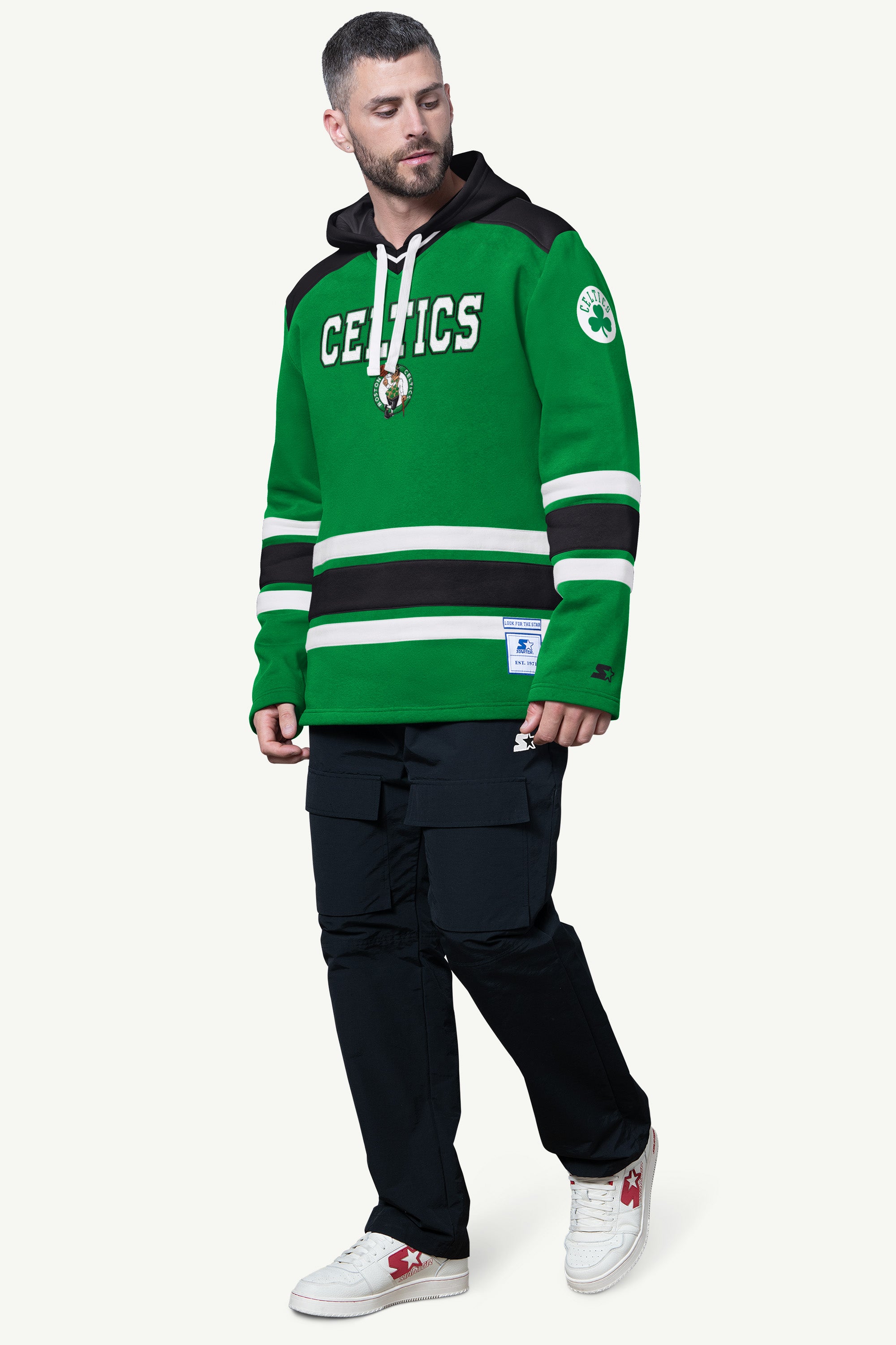 MENS BOSTON CELTICS SLAP SHOT HOODED HOCKEY PULLOVER View 2 | Starter Jackets