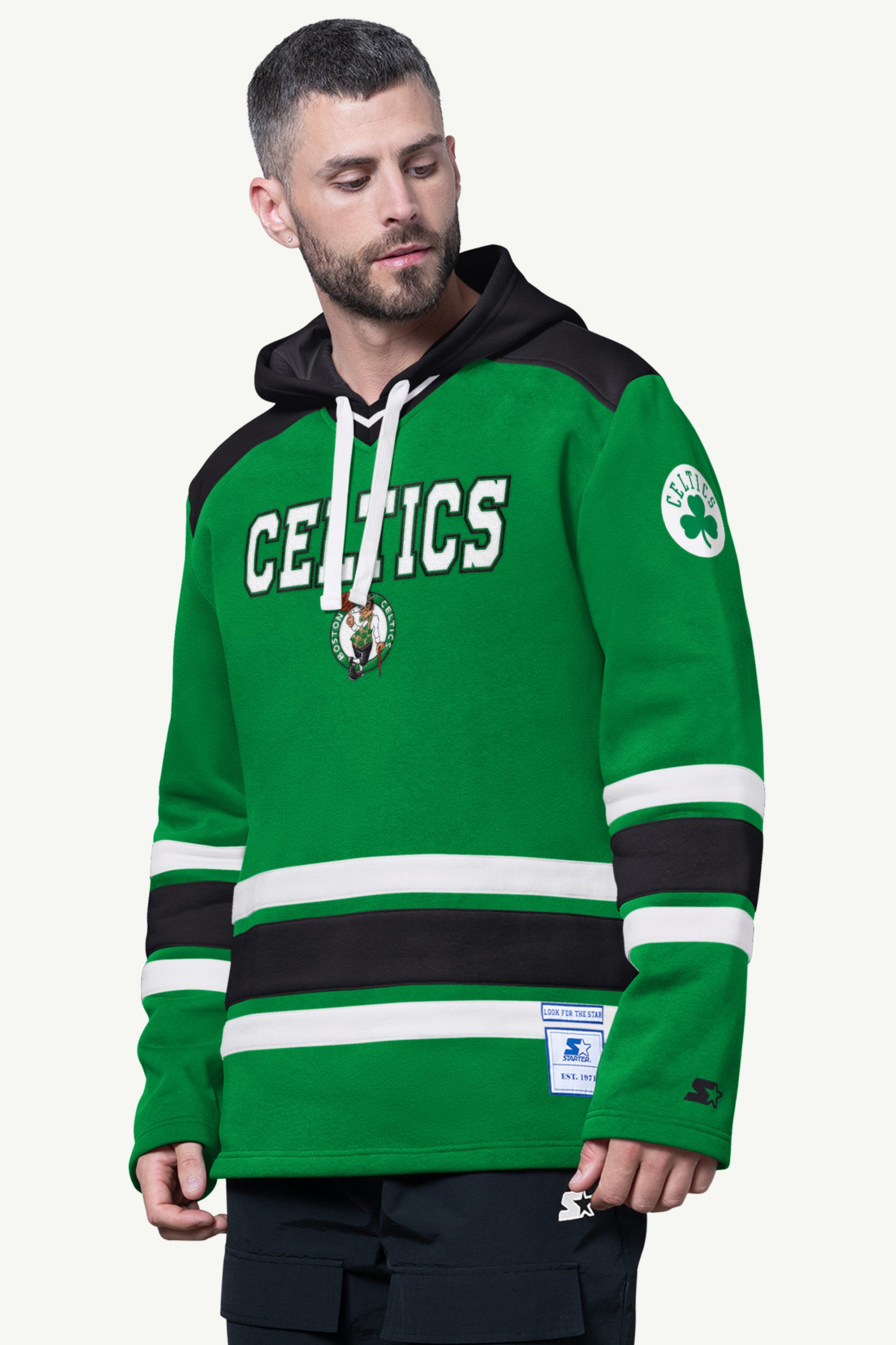 MENS BOSTON CELTICS SLAP SHOT HOODED HOCKEY PULLOVER View 1 | Starter Jackets