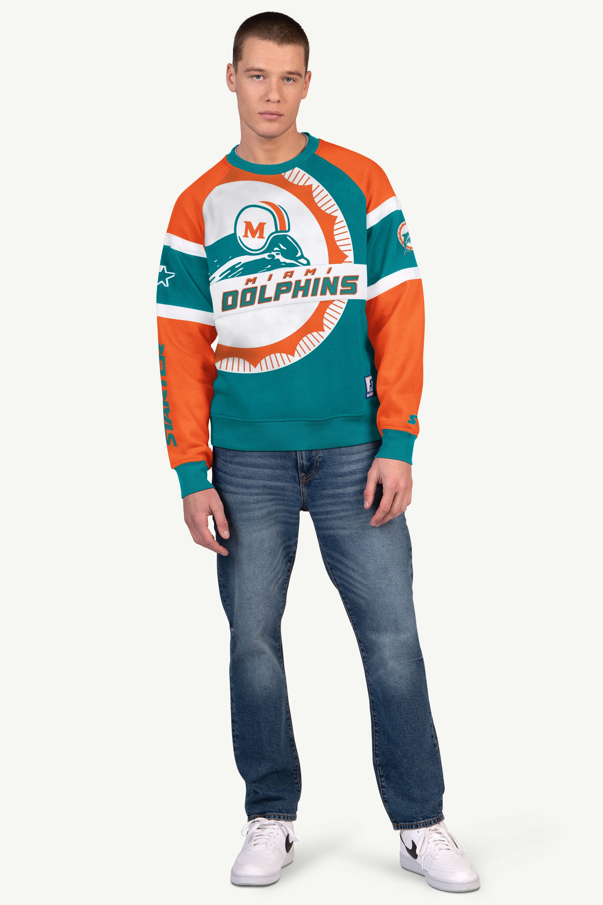 MENS MIAMI DOLPHINS DIME BACK COLORBLOCK CREWNECK View 2 | STARTER CLASSICS