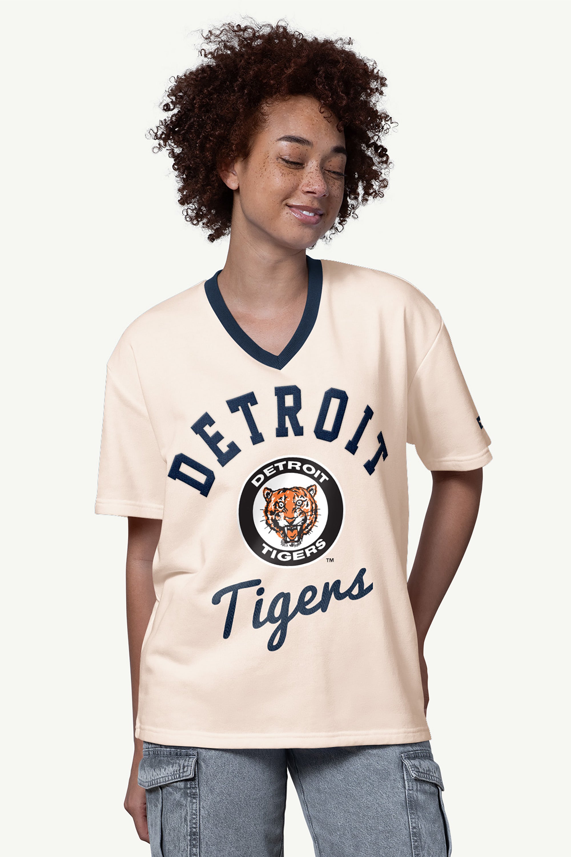 WOMENS DETROIT TIGERTS V-NECK SHORT SLEEVE T SHIRT View 1 | Detroit Tigers